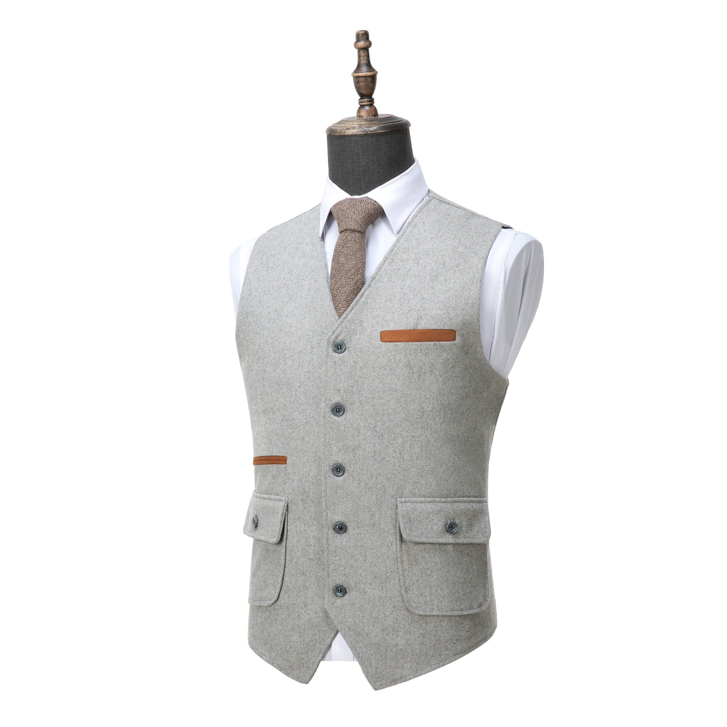 ceehuteey Men's Business V Neck Tweed Classic Flat Waistcoat