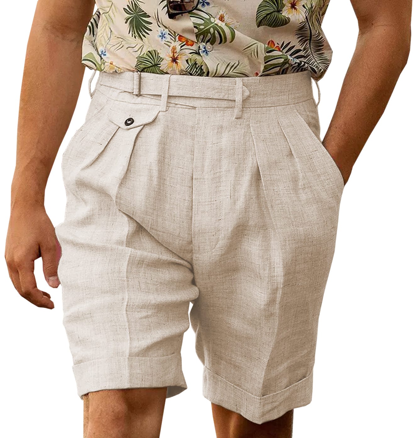 ceehuteey Men's Casual Linen Short Pants Fashion Gorg Trousers
