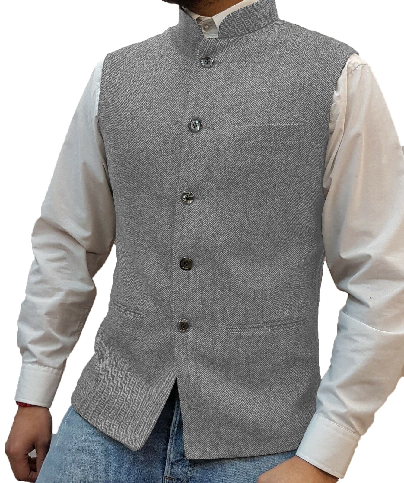 ceehuteey Men's Casual Slim Fit herringbone Stand Collar Waistcoat