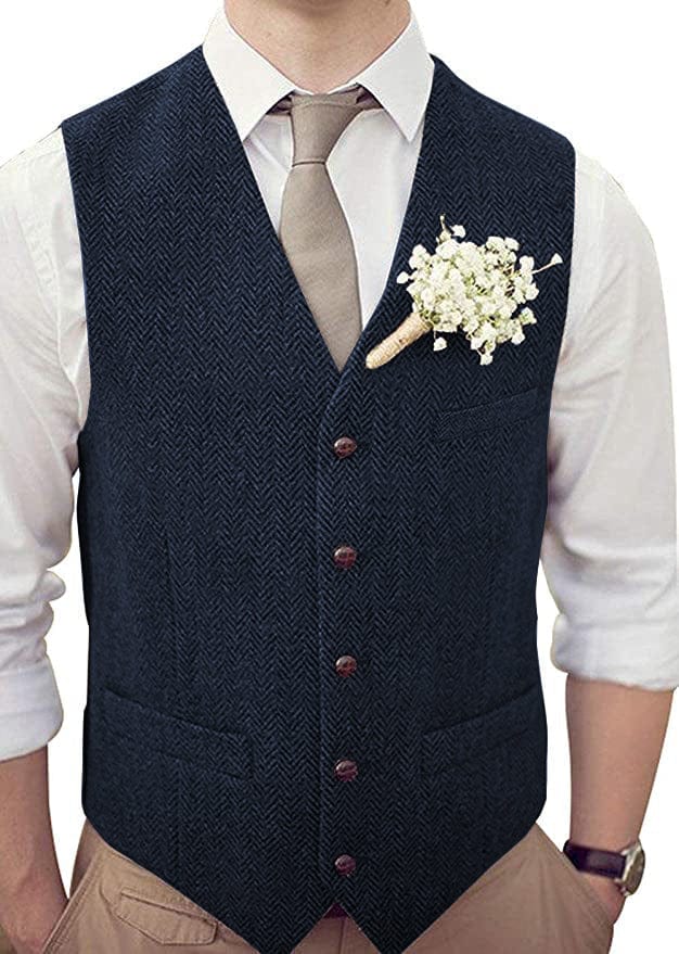 ceehuteey Men's Casual Suit Vest Herringbone V Neck Waistcoat