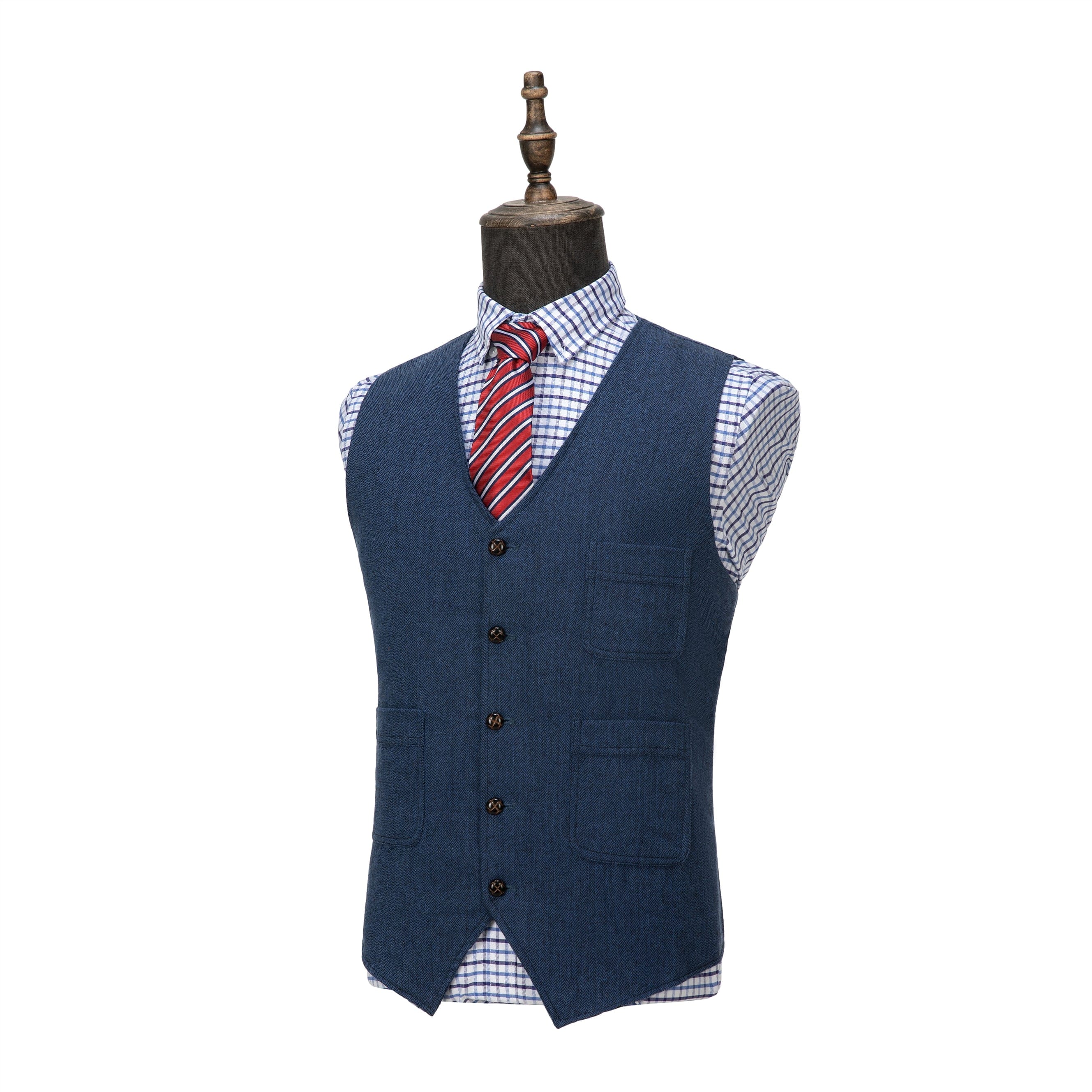 ceehuteey Men's Casual Tweed Herringbone V Neck Waistcoat