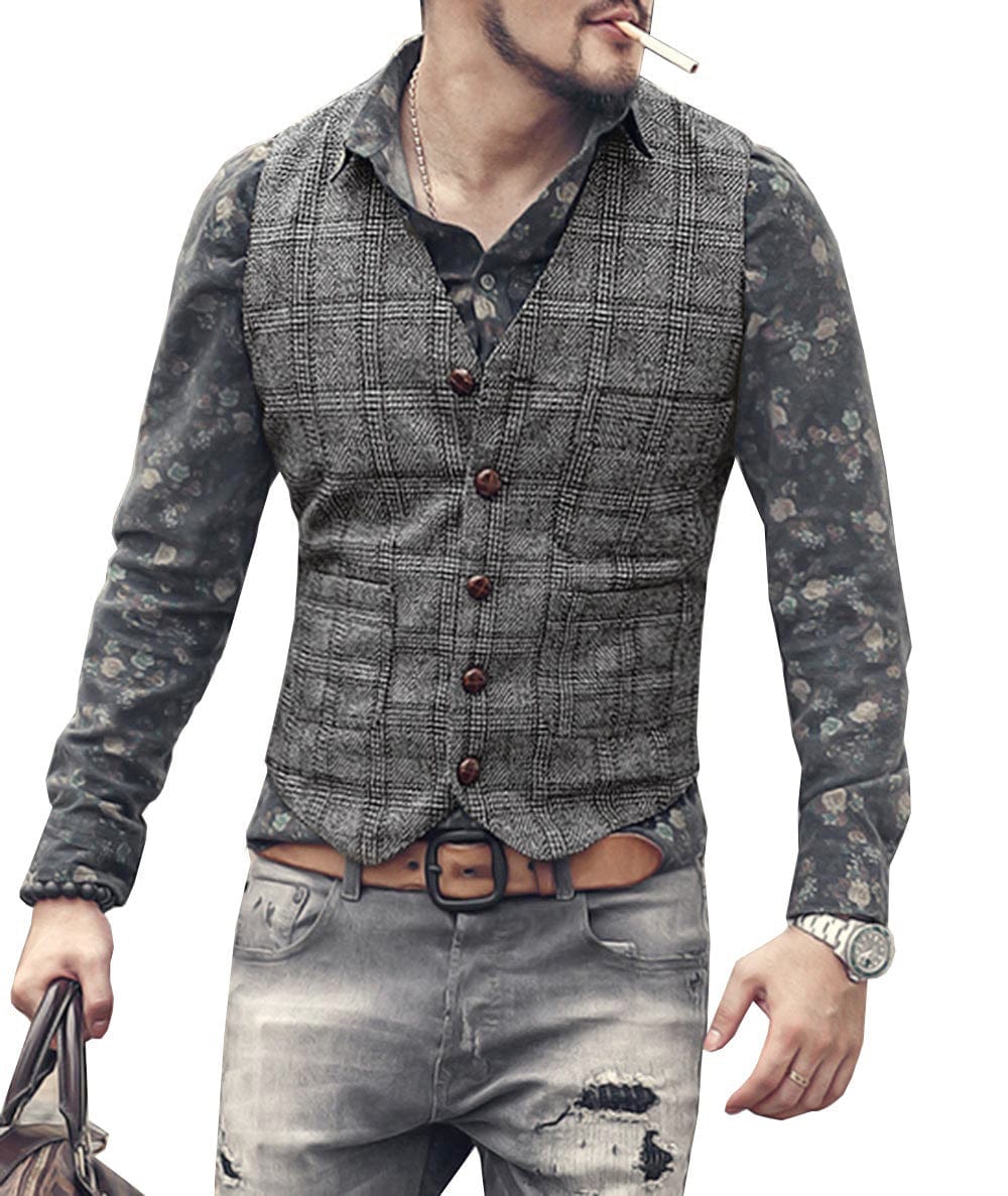 Mens plaid waistcoat best sale