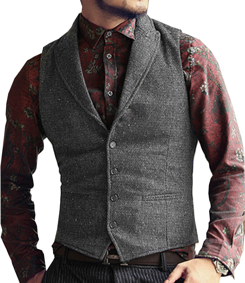 Mens tweed deals lapel waistcoat