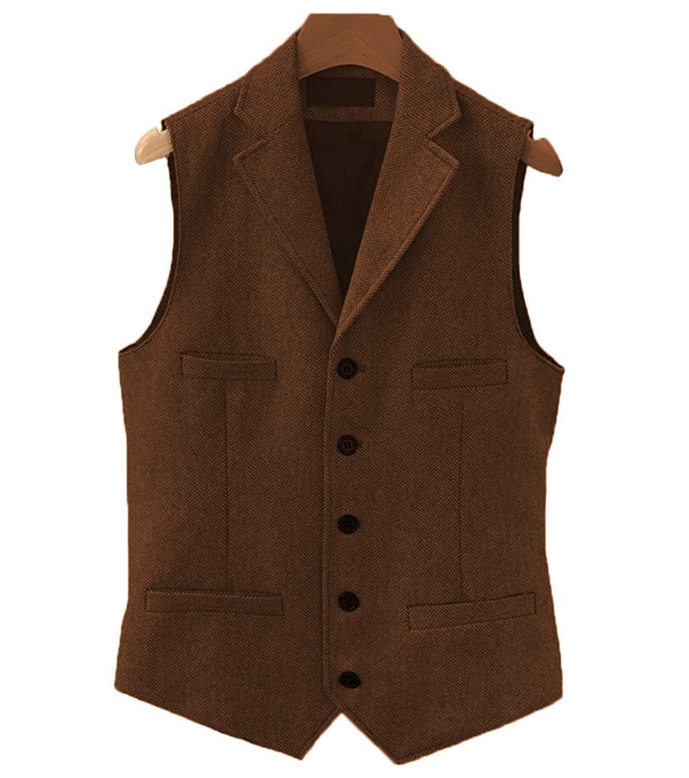 ceehuteey Men's Classic Slim Fit Herringbone Notch Lapel Waistcoat