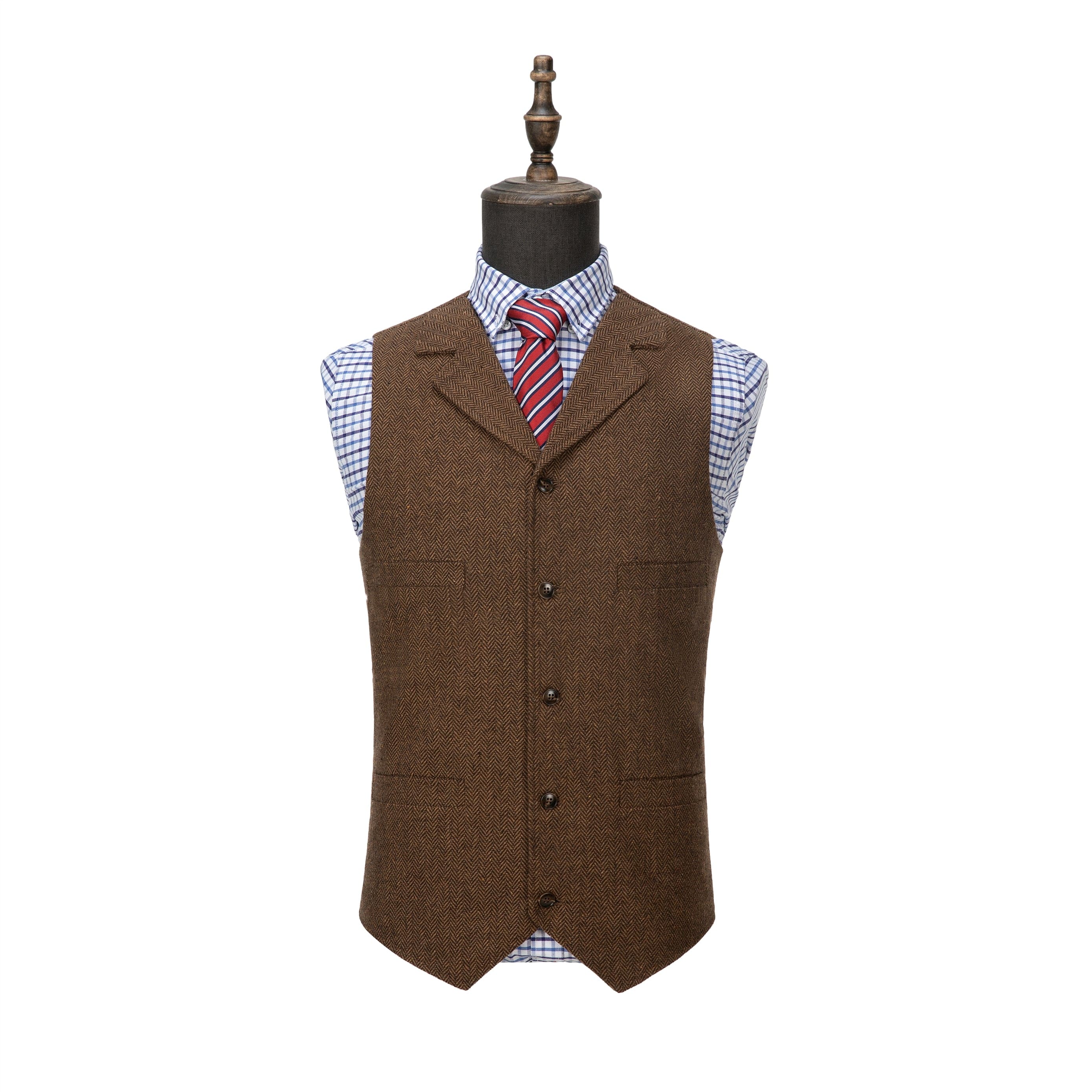 ceehuteey Men's Classic Tweed Herringbone  Vest Slim Fit Notch Lapel Waistcoat