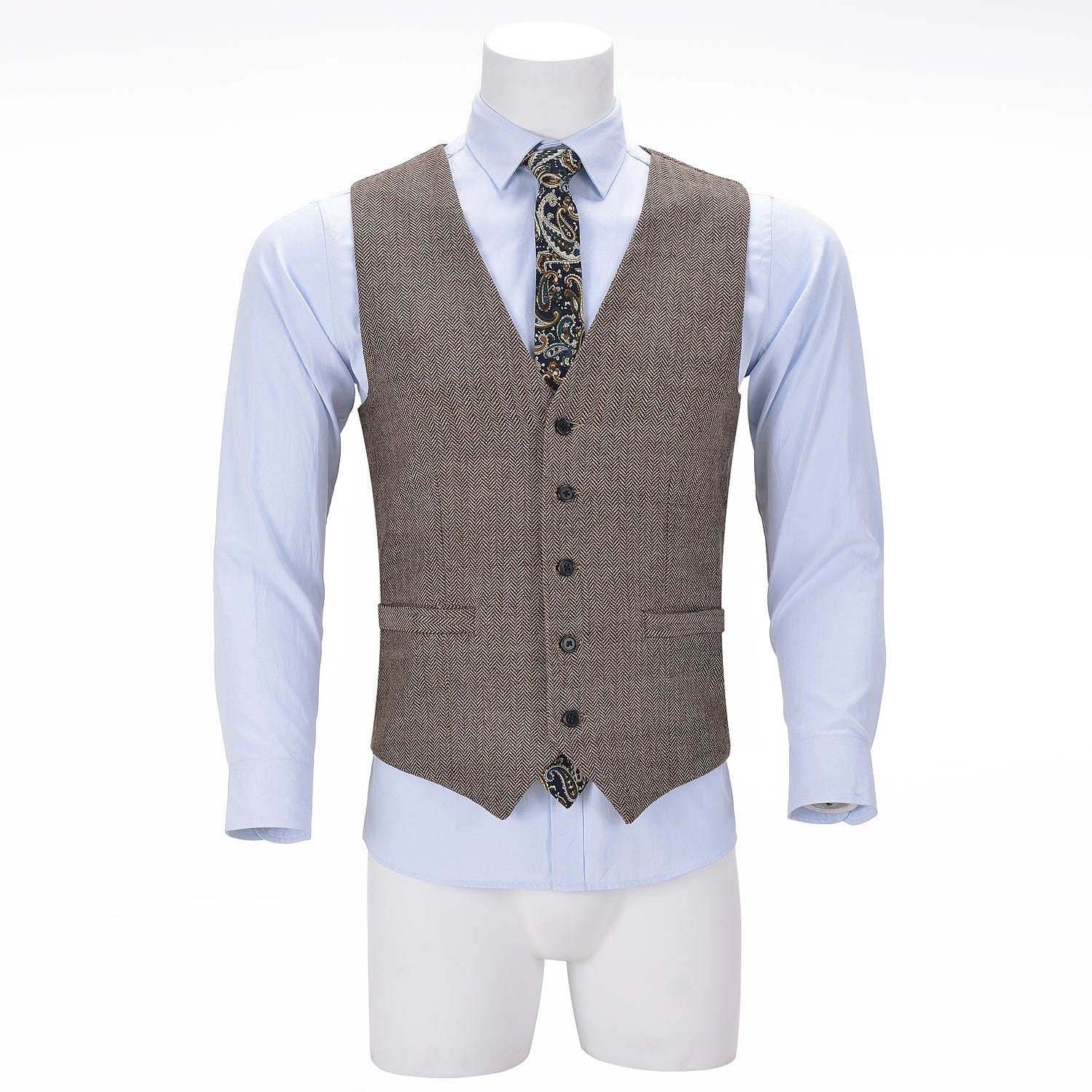 ceehuteey Men's Fashion Herringbone V Neck Tweed Waistcoat For Business