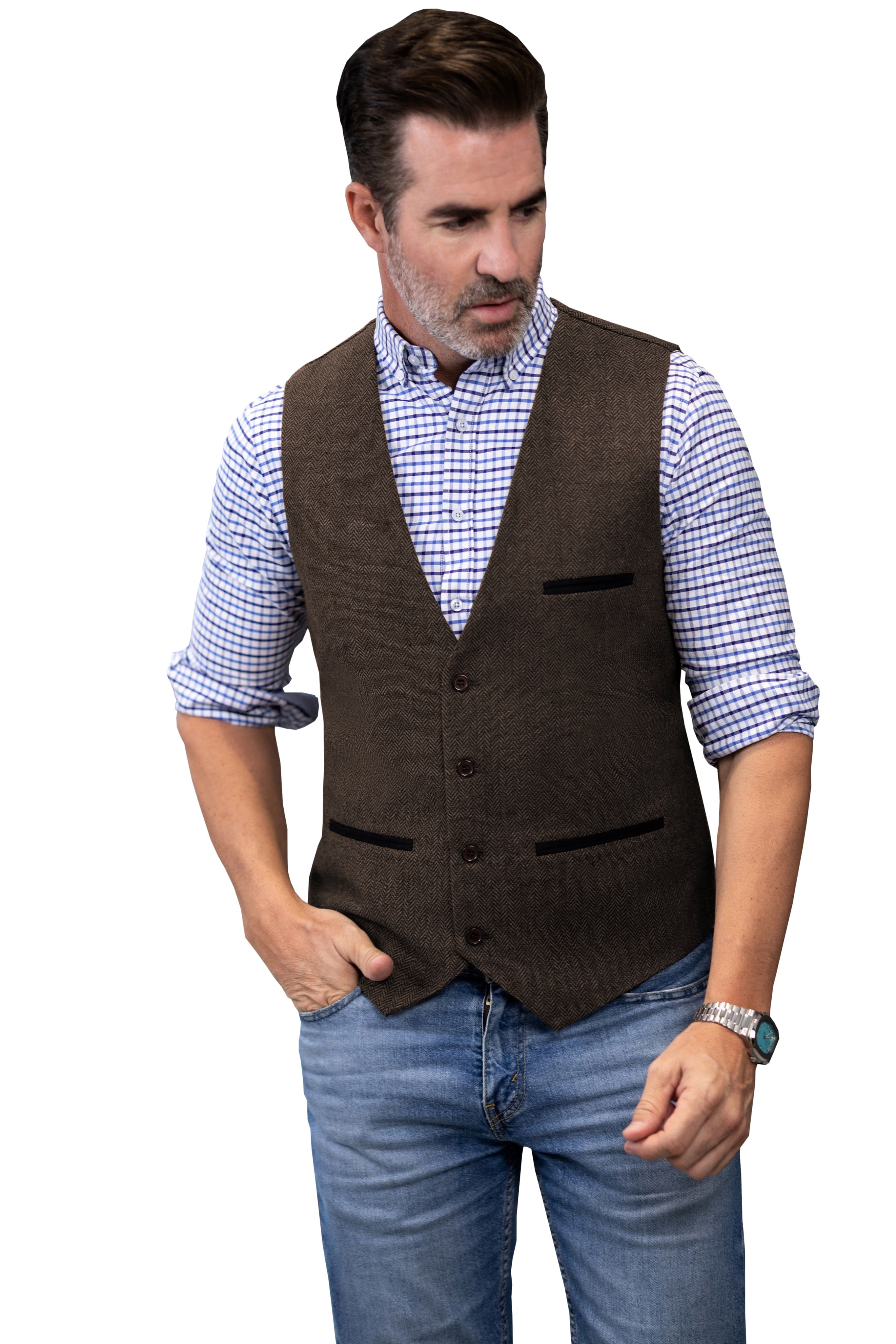 ceehuteey Men's Fashion Herringbone V Neck Waistcoat