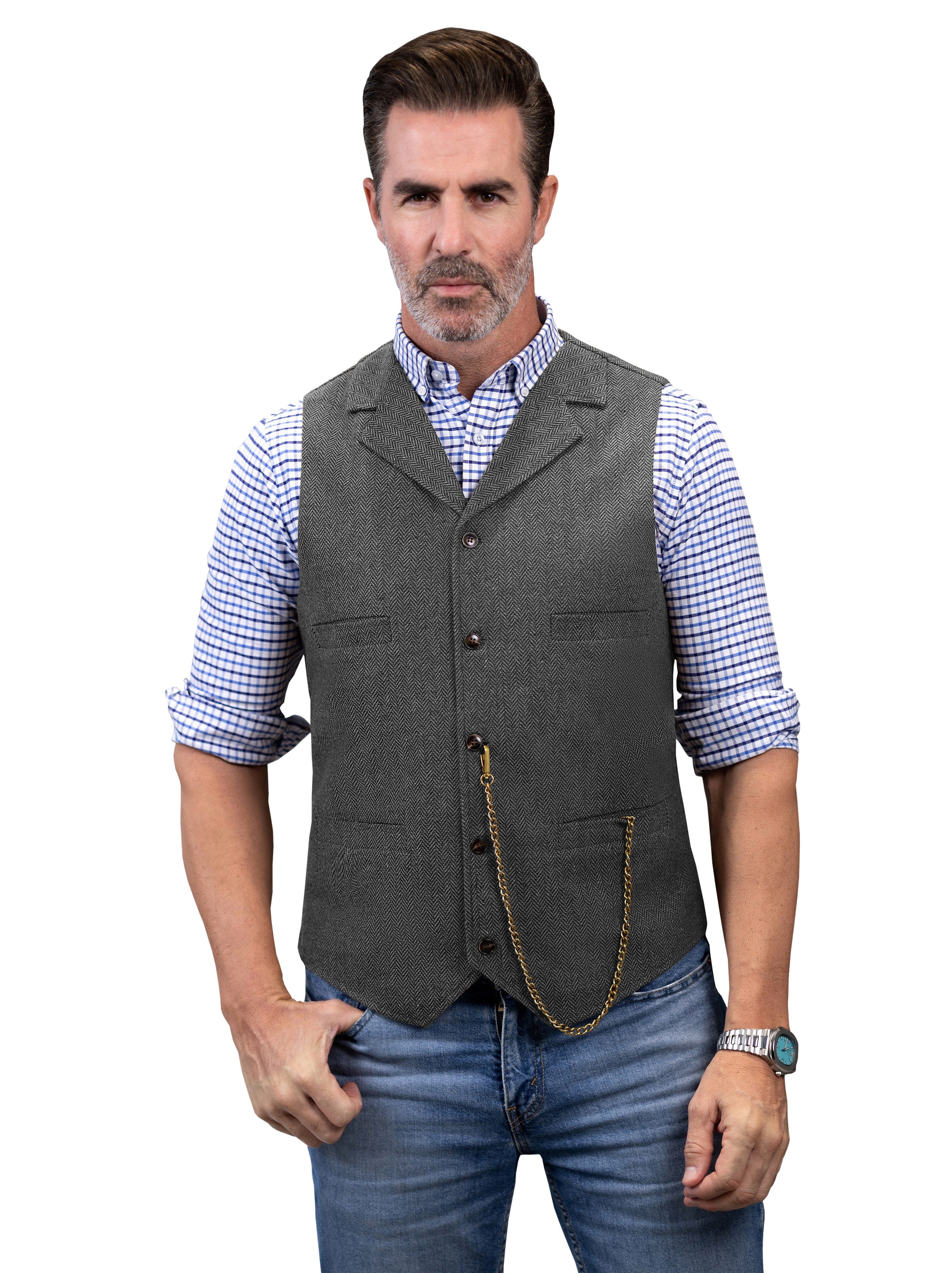 ceehuteey Men's Fashion Suit Vest Herringbone Notch Lapel Waistcoat