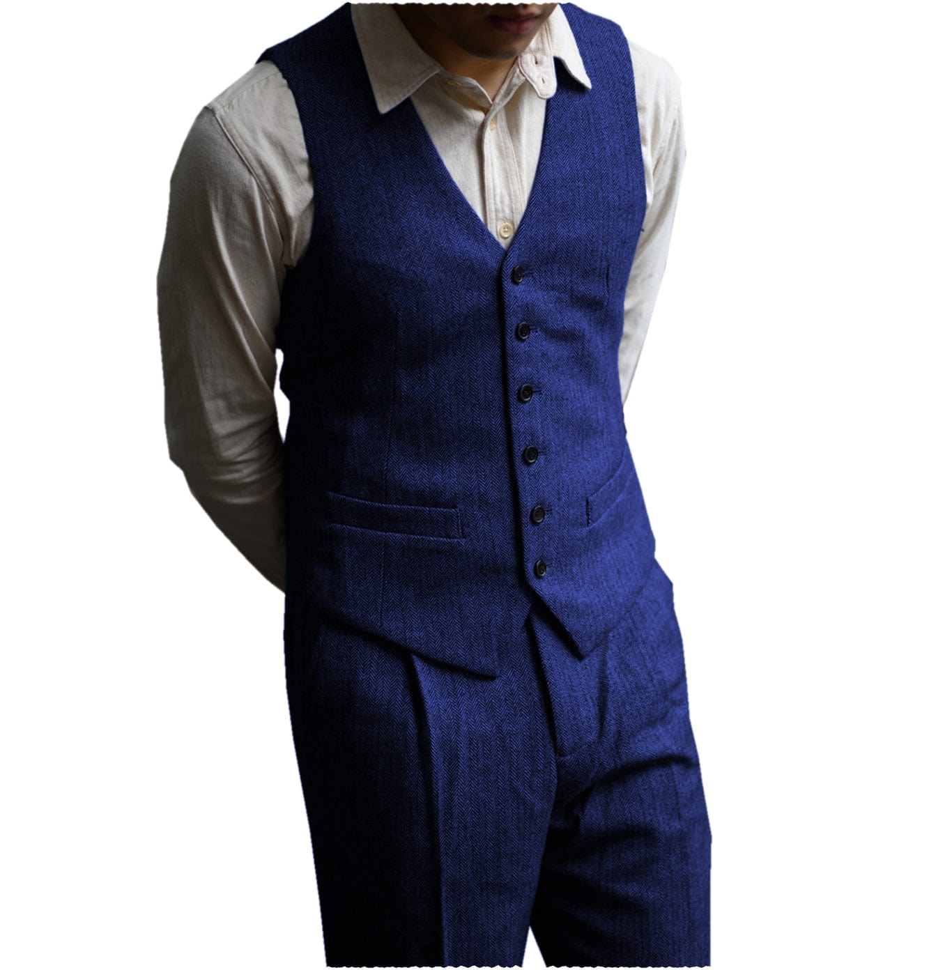 ceehuteey Men‘s Formal Herringbone v Neck 2 Pieces （Waistcoat+Pants）