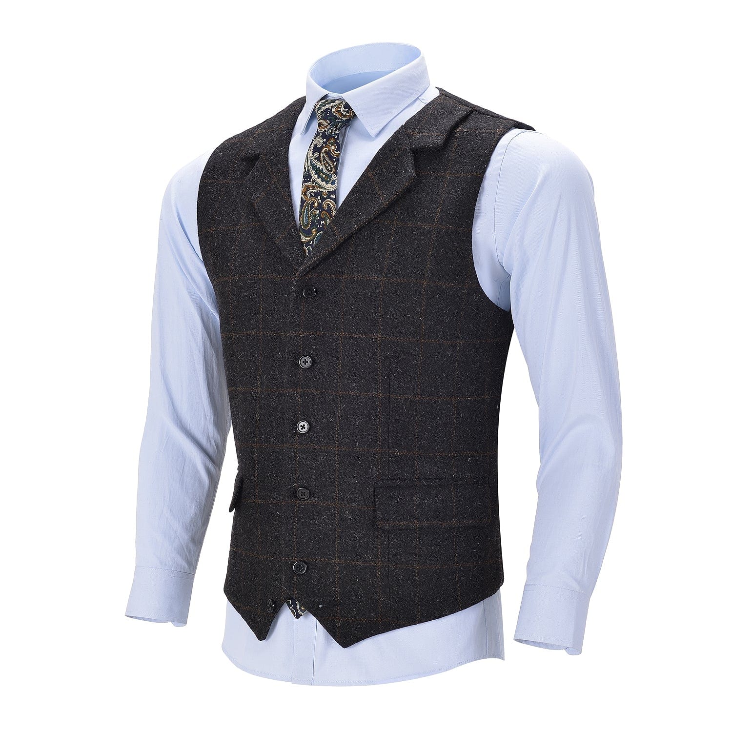 ceehuteey Men's Formal Notch Lapel Suit Vest Tweed Waistcoat