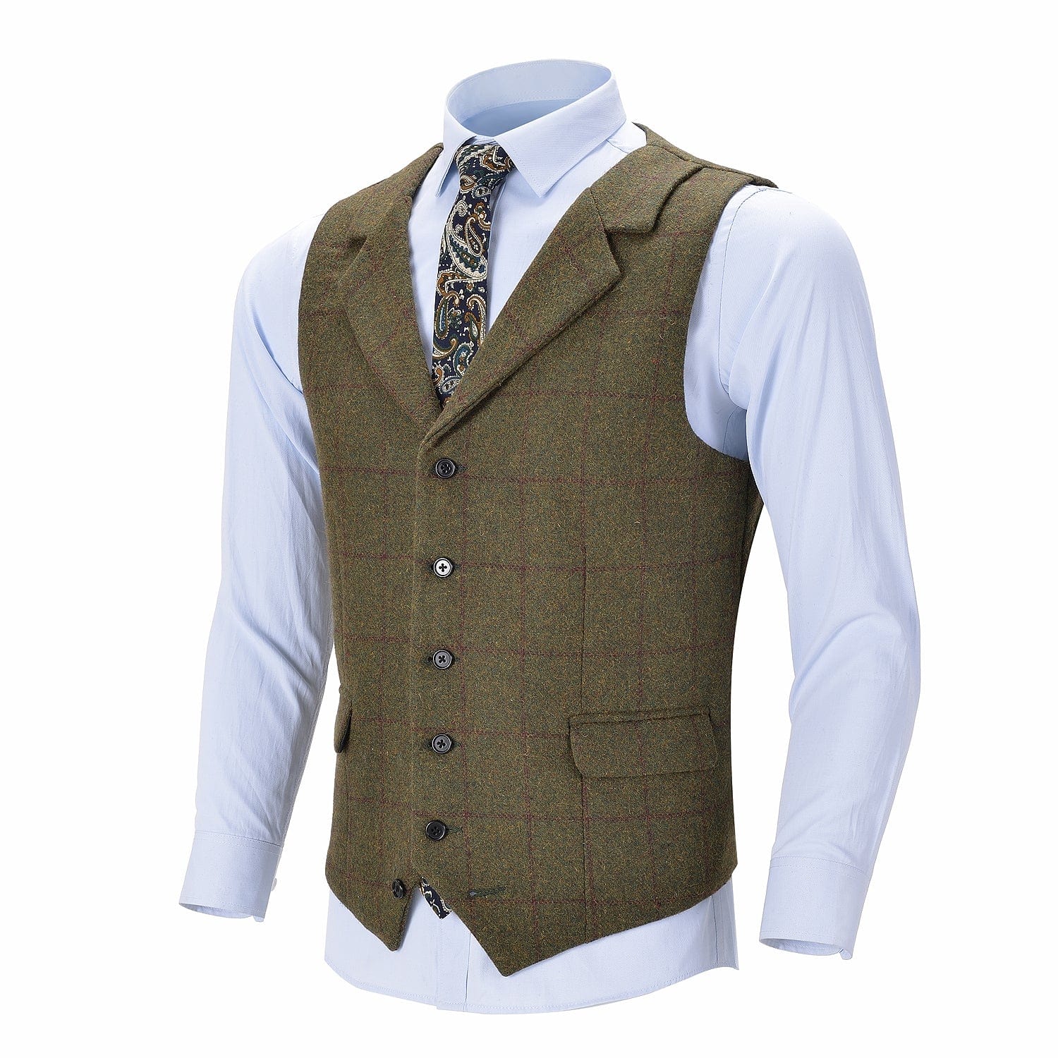 ceehuteey Men's Formal Notch Lapel Suit Vest Tweed Waistcoat