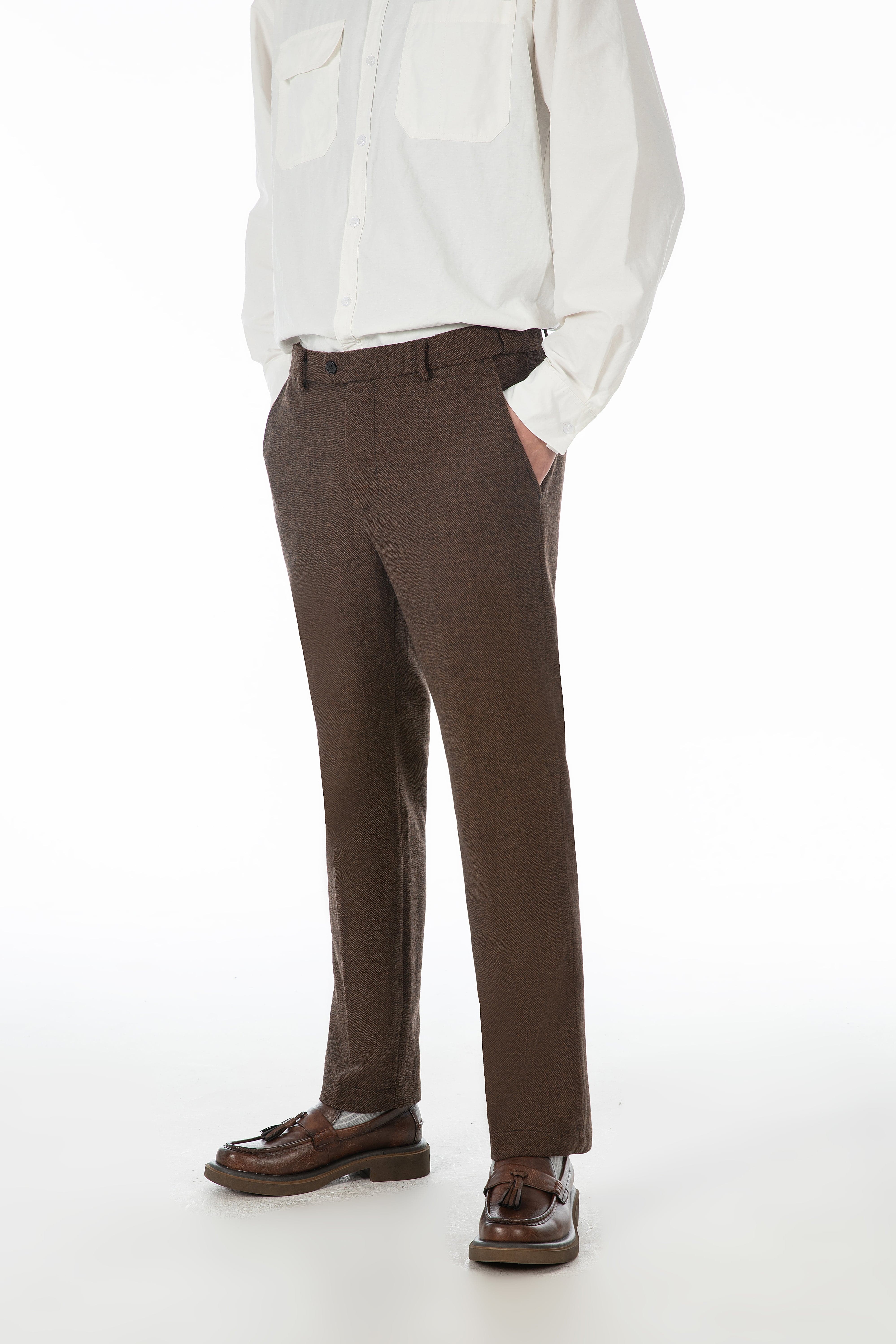 ceehuteey Men's Herringbone Tweed Trousers