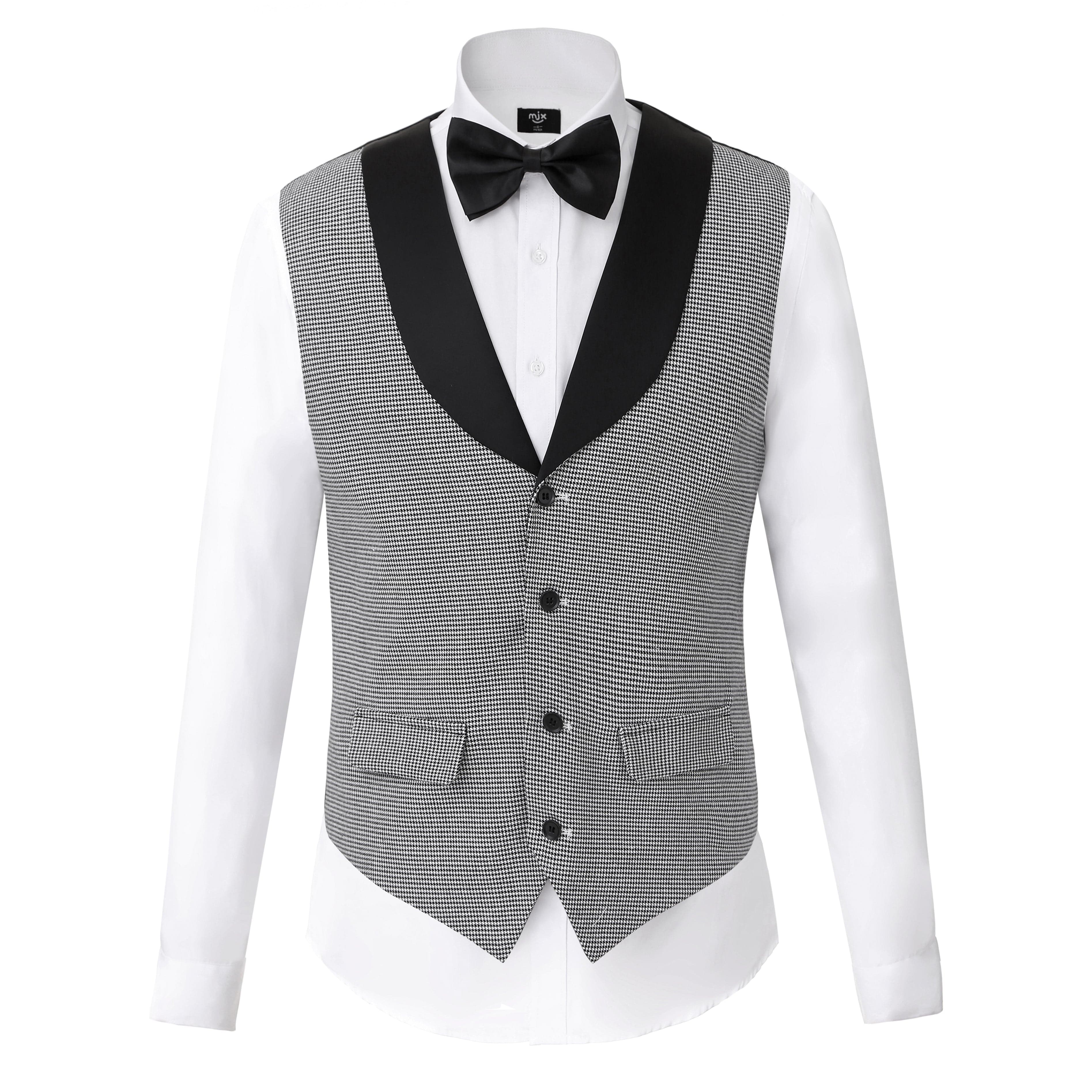 ceehuteey Men's Houndstooth Formal Shawl Lapel For Wedding Party Waistcoat