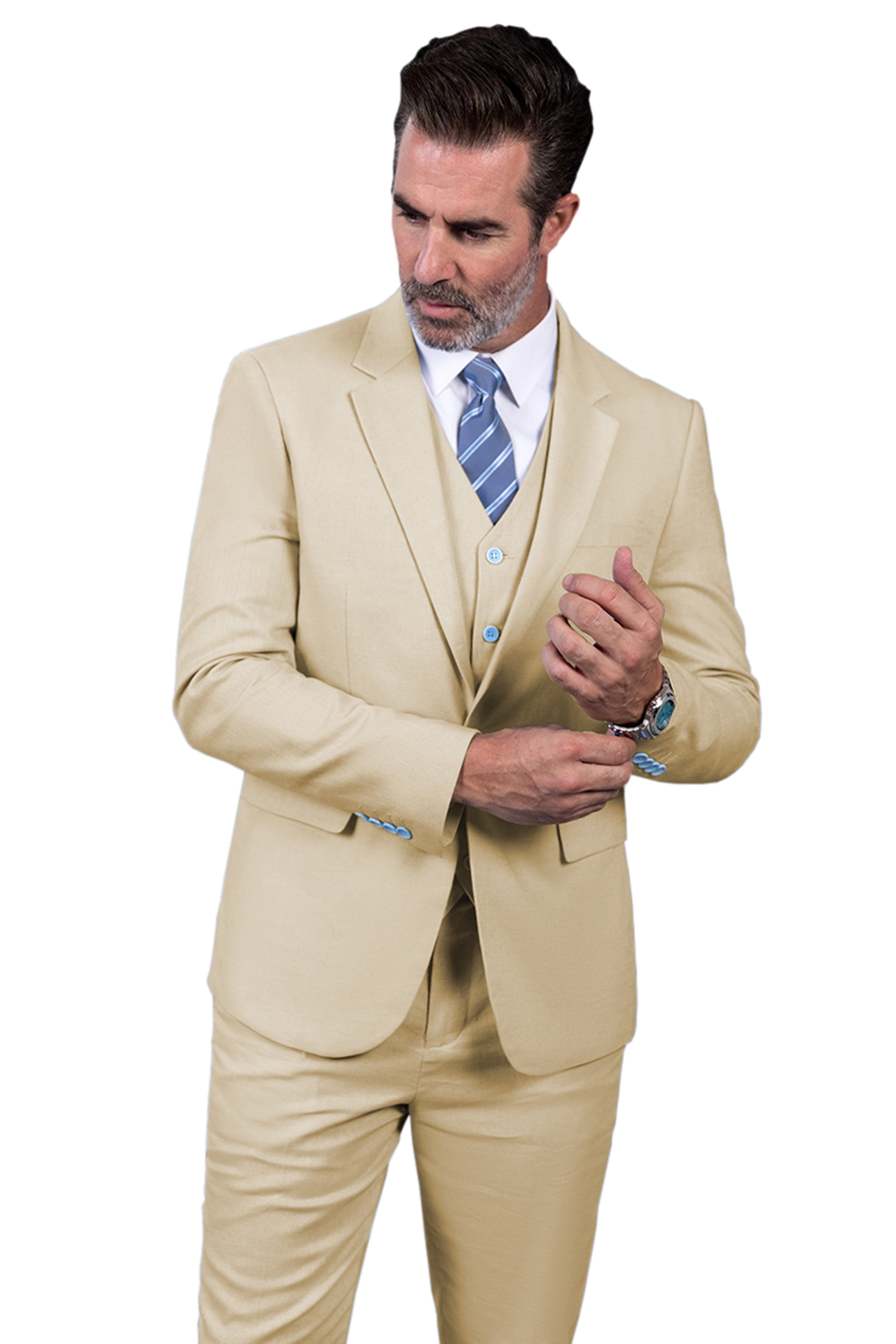 ceehuteey Men's Linen 3 Pieces Regular Fit Notch Lapel Mens Suit