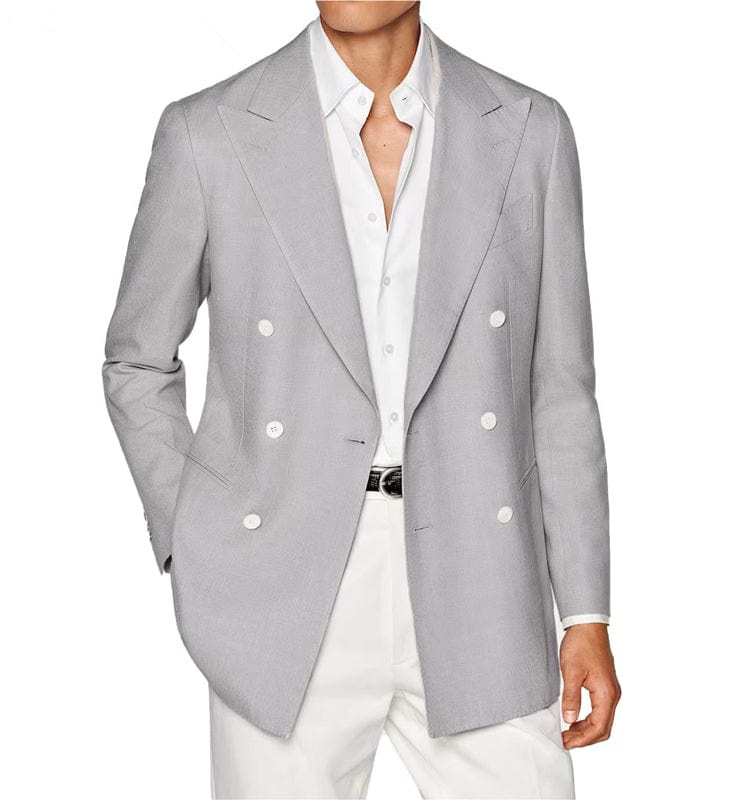 Men s Linen Fashion Notch Lapel Double Breasted Solid Blazer