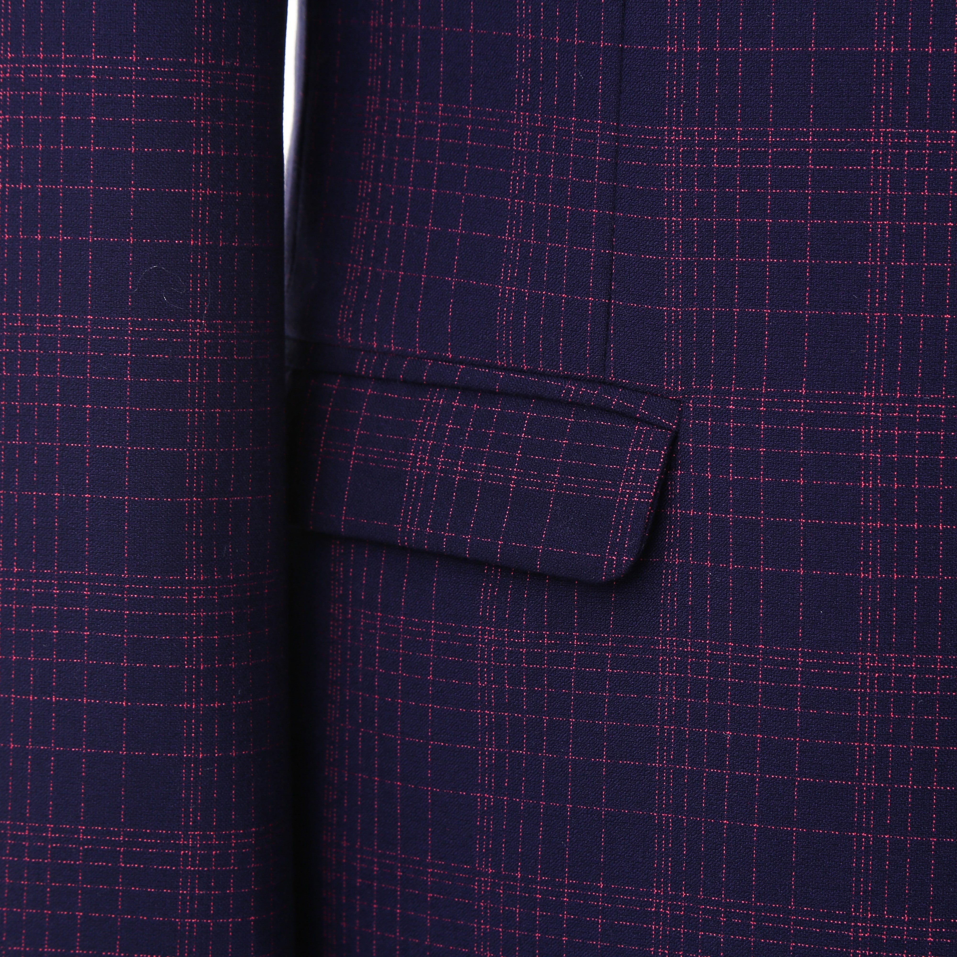 ceehuteey Men's Plaid Business 3 Pieces Tweed Peak lapel Suit (Blazer+vest+Pants)