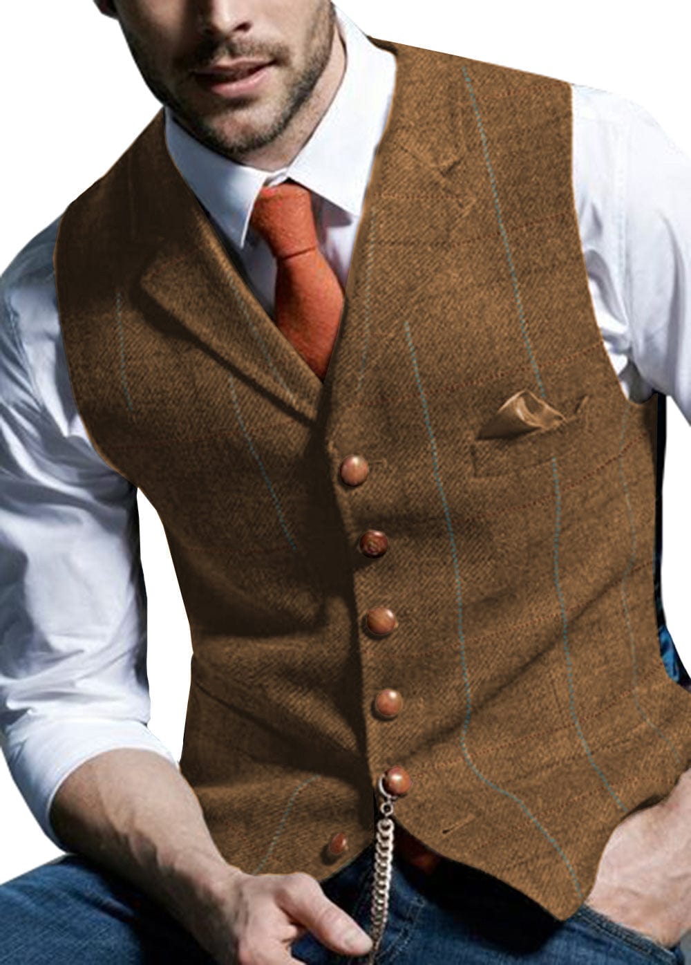 Men s Slim Fit Plaid Casual Notch Lapel Waistcoat