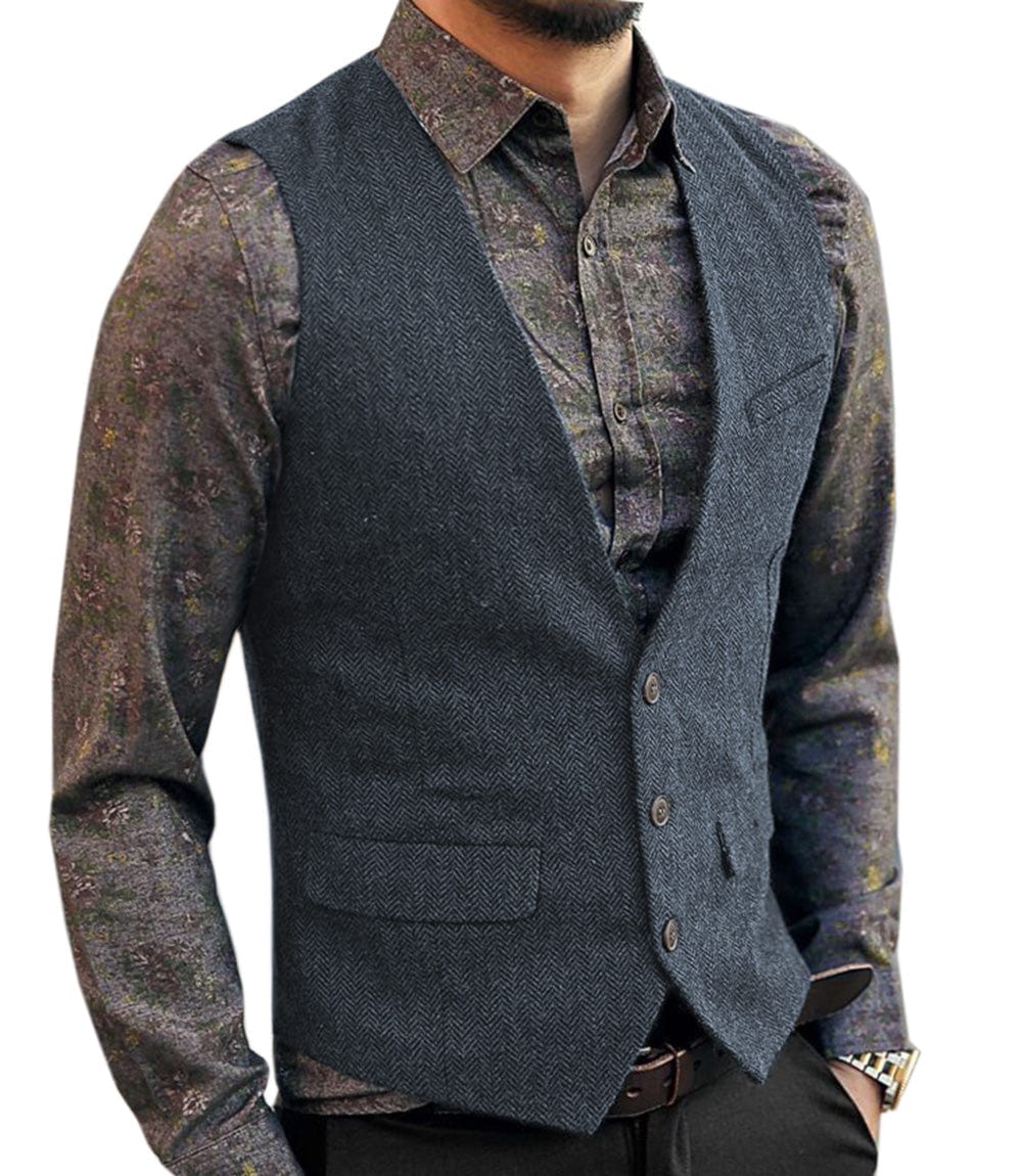 Men s Slim Fit V Neck Herringbone Waistcoat ceehuteey