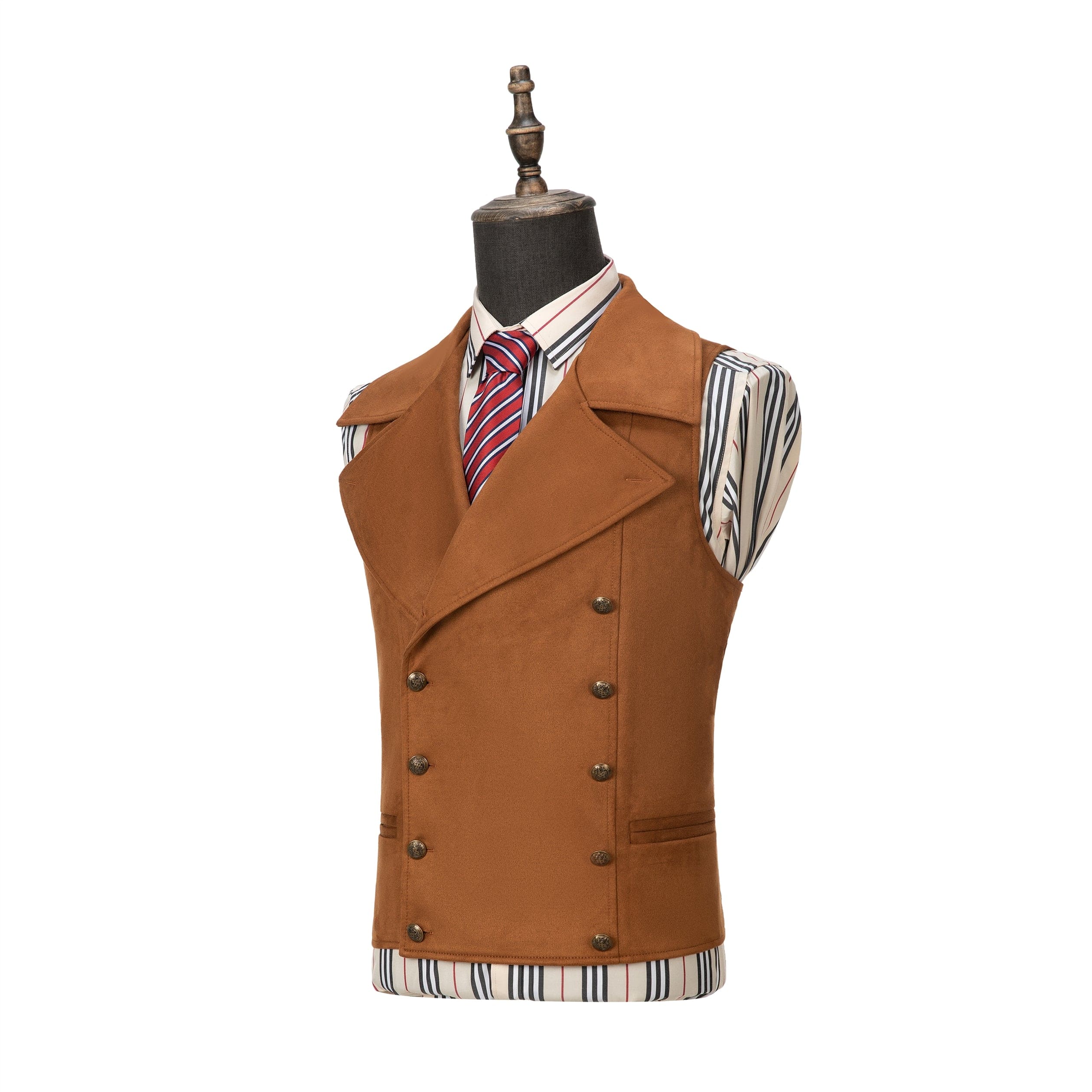 ceehuteey Men‘s Suede Cowboy Double Breasted Large Lapel Suede Classic Waistcoat