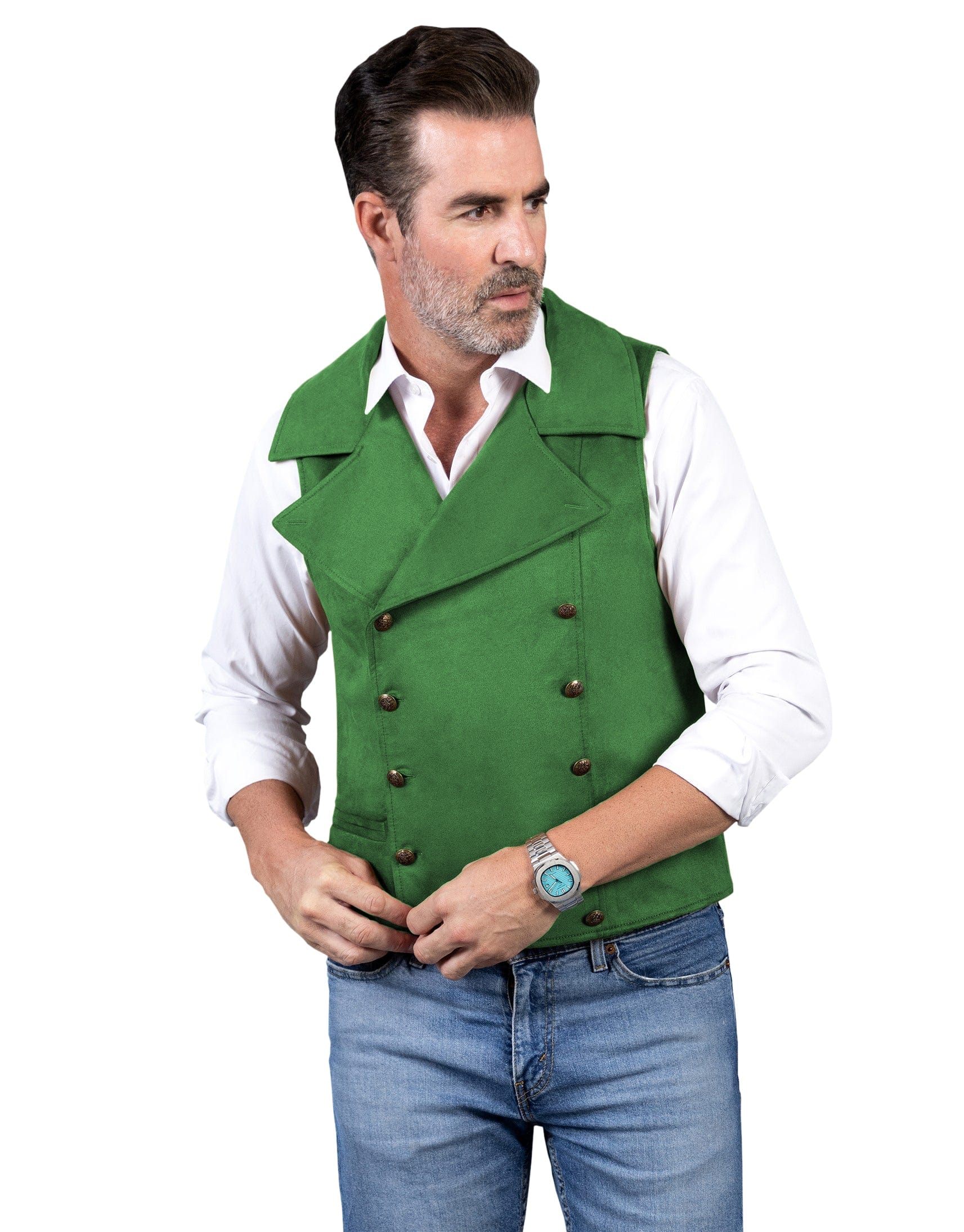 ceehuteey Men's Suede Cowboy Double Breasted Large Lapel Suede Classic Waistcoat