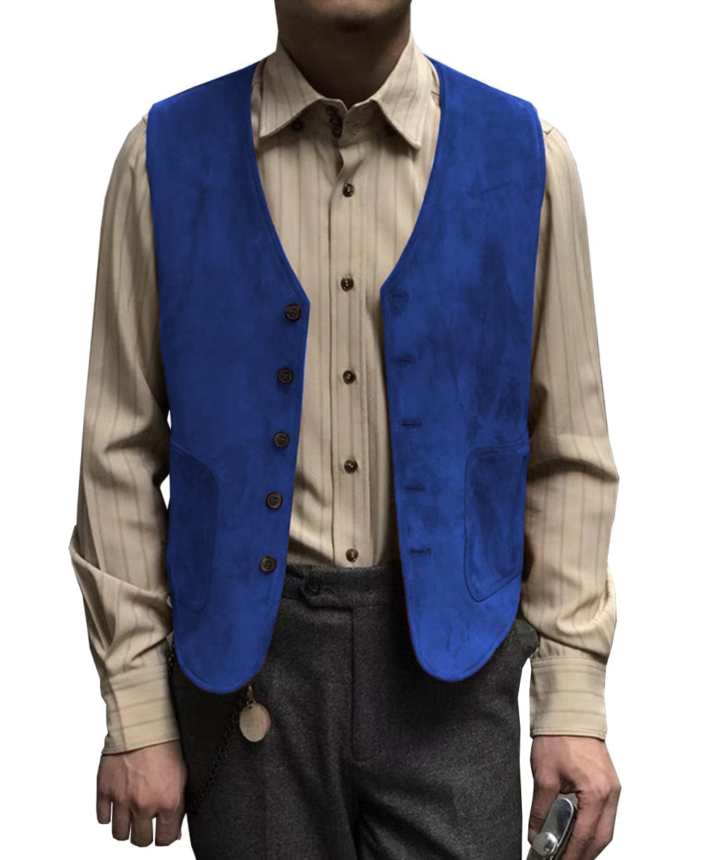 ceehuteey Men's Suede Cowboy V Neck Denim Jacket Waistcoat