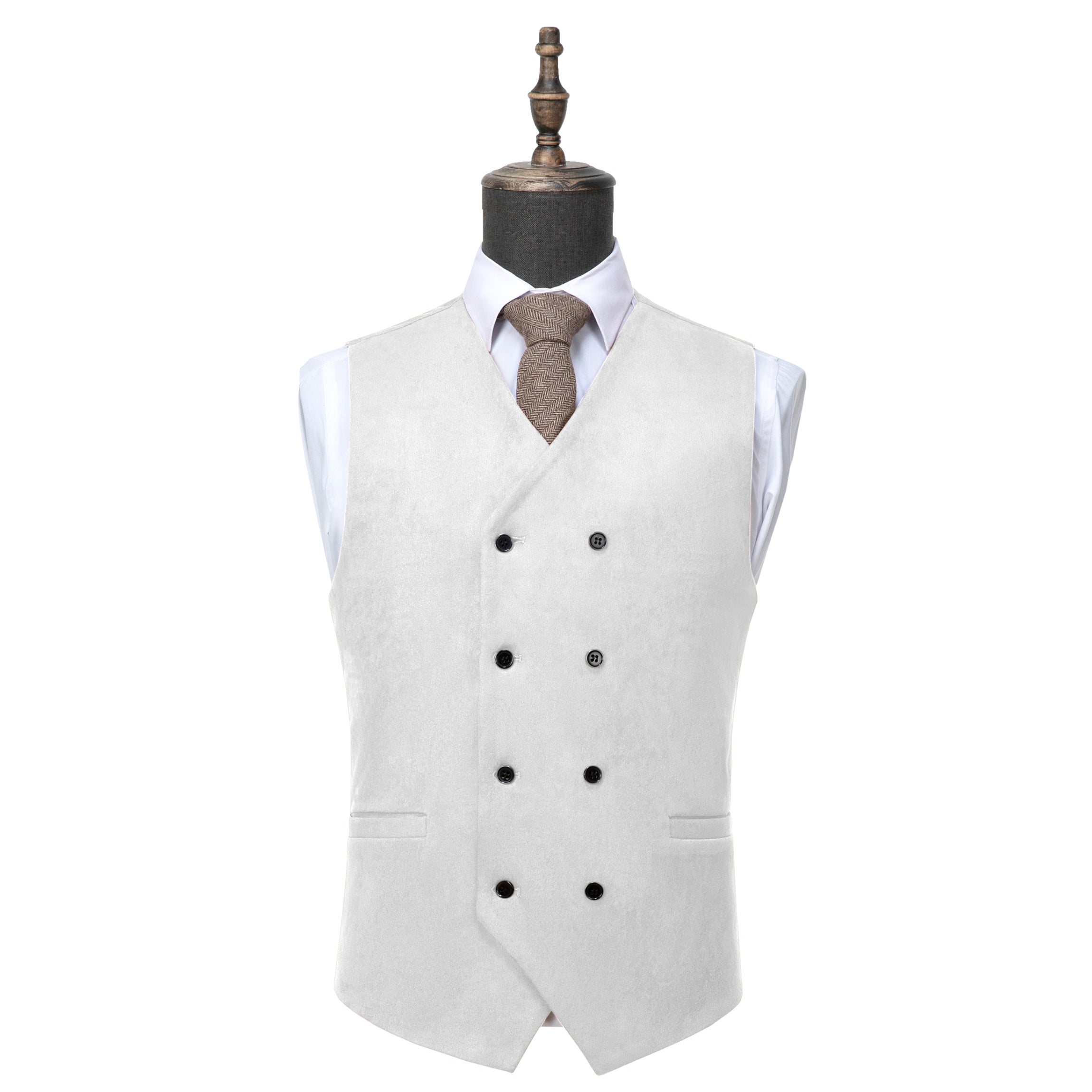 ceehuteey Men's Suede  Double Breasted Slim Fit V Neck Waistcoat