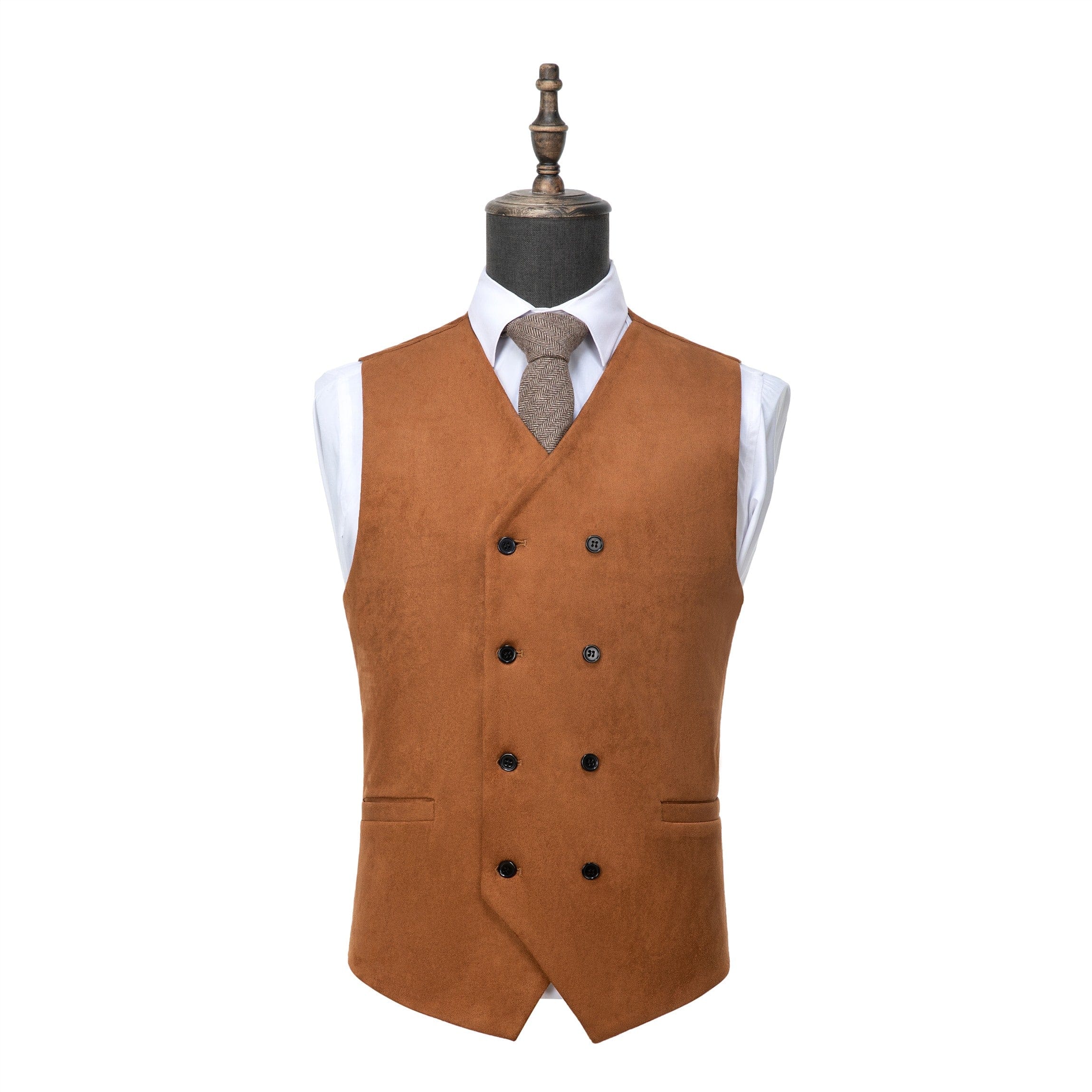 ceehuteey Men's Suede  Double Breasted Slim Fit V Neck Waistcoat