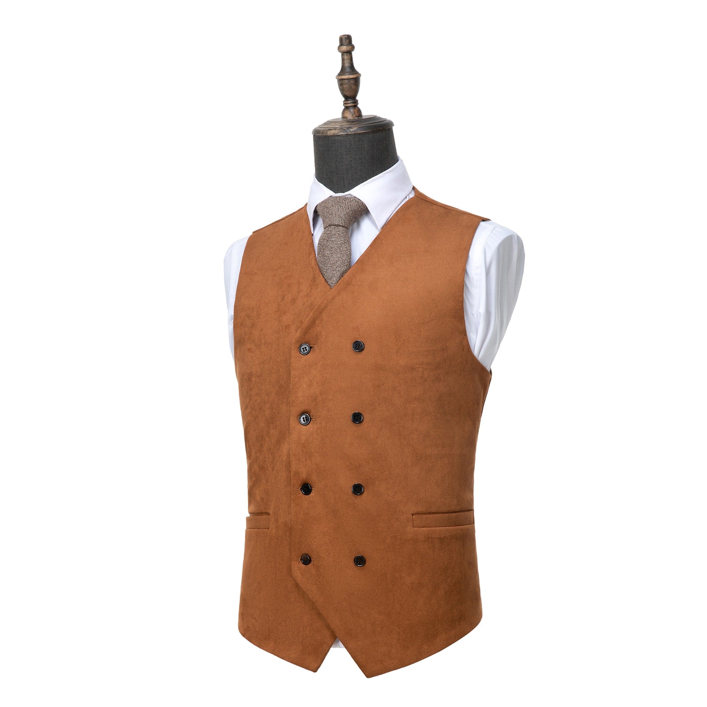 ceehuteey Men's Suede  Double Breasted Slim Fit V Neck Waistcoat