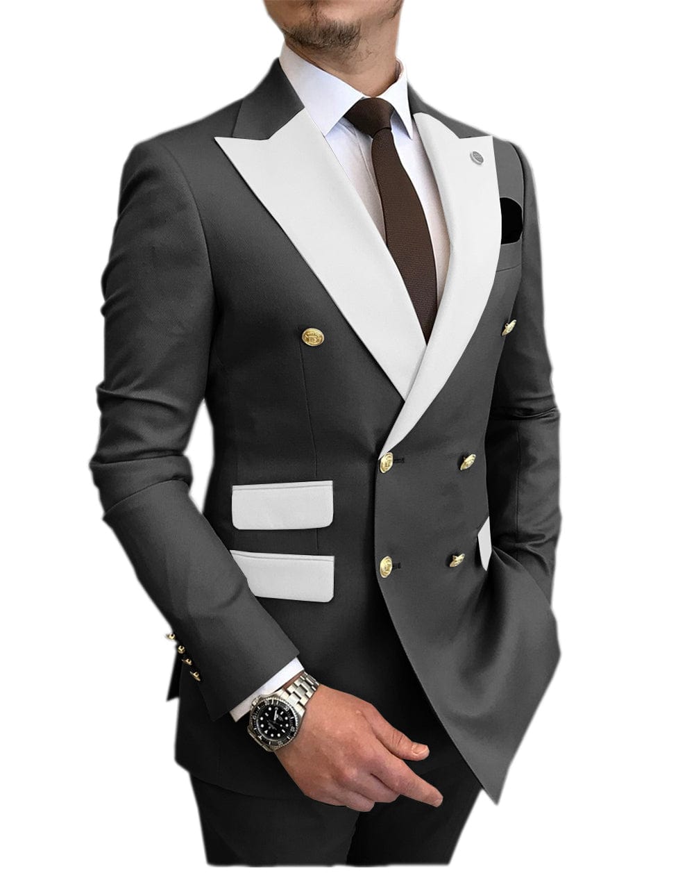 ceehuteey Men's Suit Casual  Double Breasted 2 Piece Business Wedding (Blazer+Pants)