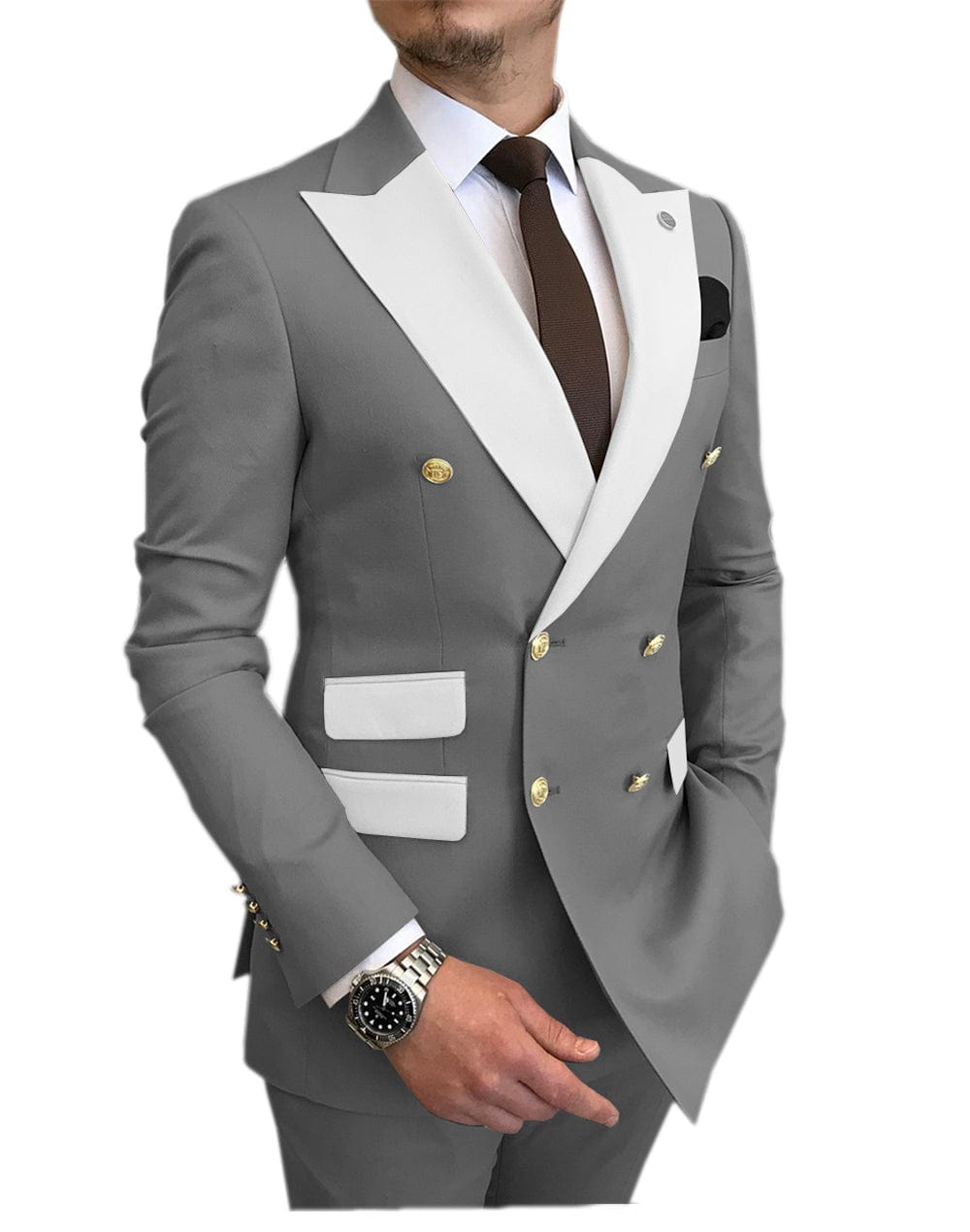 ceehuteey Men's Suit Casual  Double Breasted 2 Piece Business Wedding (Blazer+Pants)