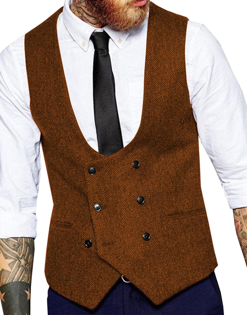 Double Breasted Brown Checked Tweed good Waistcoat with a unique back pattern