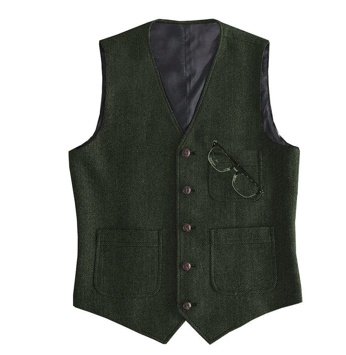 ceehuteey Men's Tweed Herringbone Vintage V Neck Waistcoat