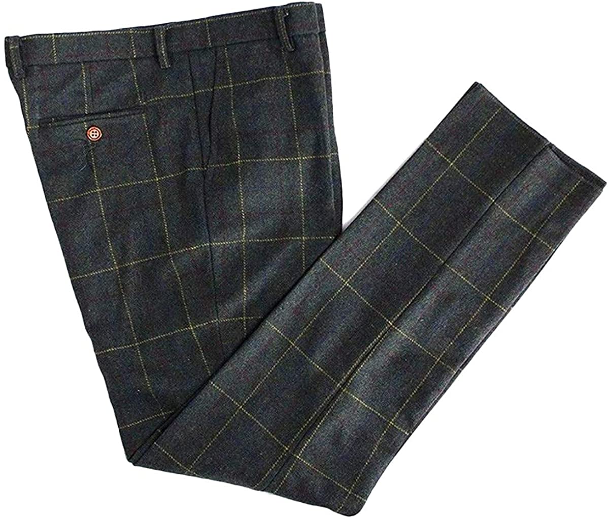 ceehuteey Men's Tweed Plaid Classic Wool Suit Pants