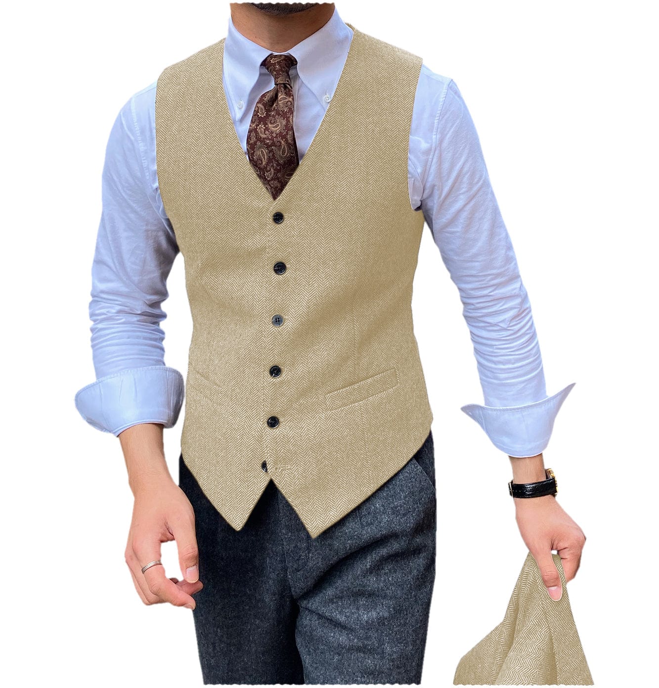 ceehuteey Men's v Neck  Classic  Herringbone Vest Slim