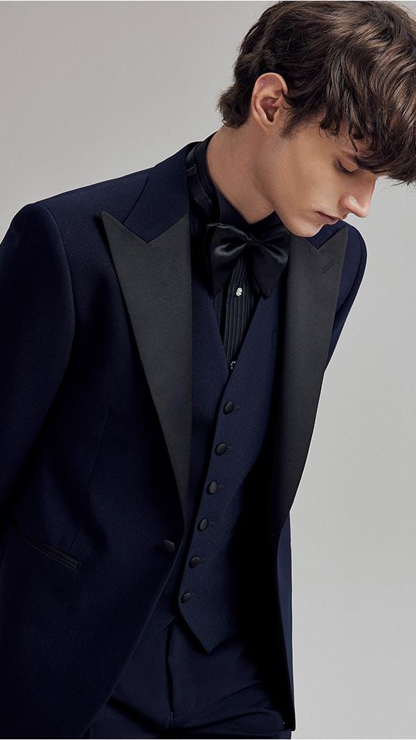 ceehuteey Men's Wedding Dress Formal Suit Navy Blue Suit Three-piece Suit (Blazer+vest+Pants)