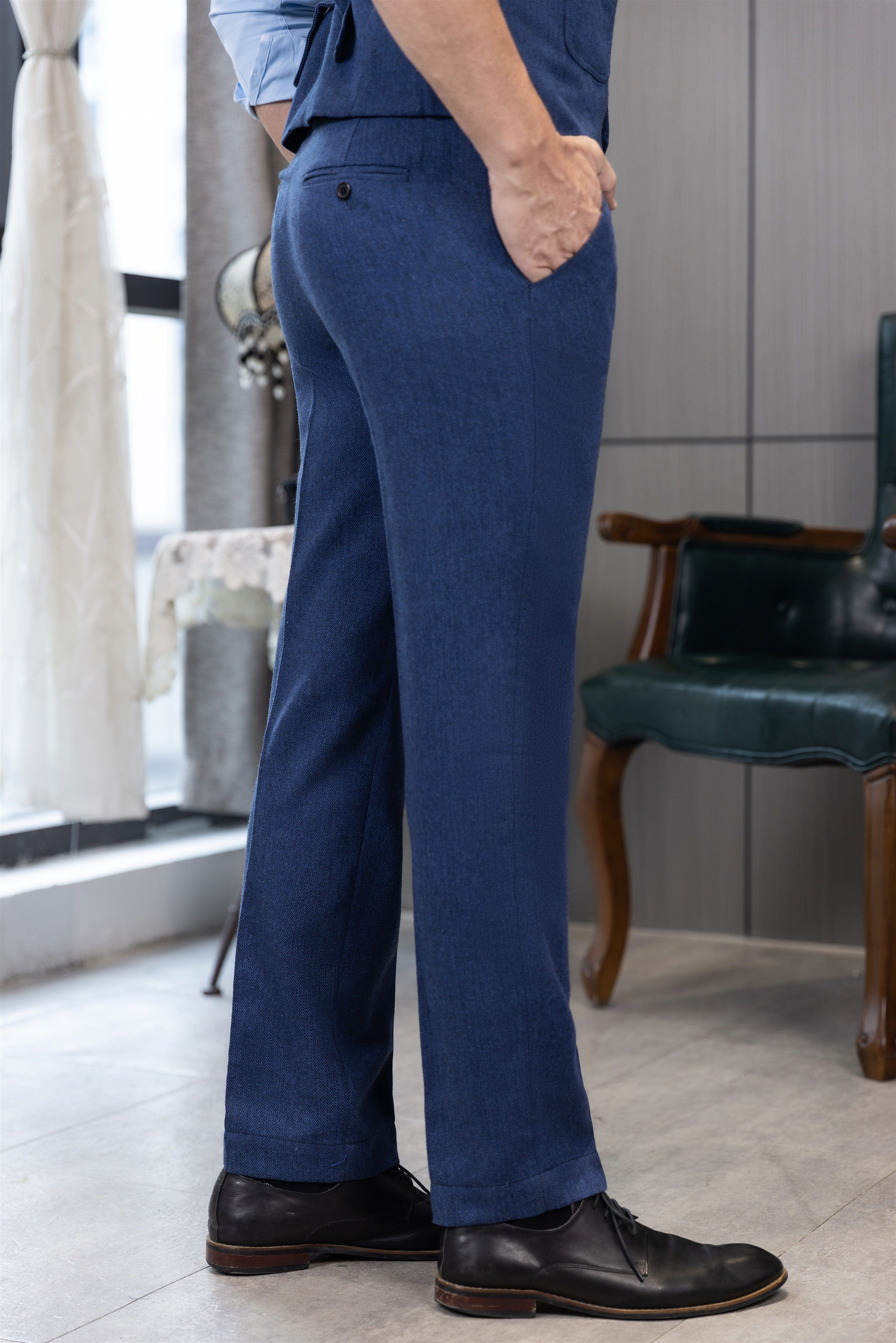 ceehuteey Men's Winter Casual Herringbone Formal Tweed Trousers