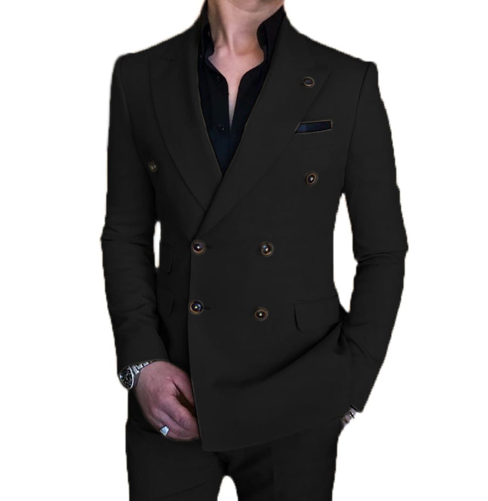ceehuteey Mens 2 Piece Suit Slim Fit Double Breasted Blazer and Pants Solid Color Prom Tuxedo