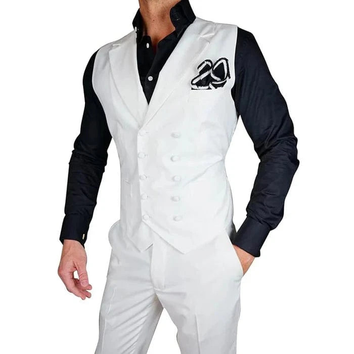 ceehuteey Mens 2 Pieces White Fashion Notch Lapel Slim Fit Suit (Vest+Pants)