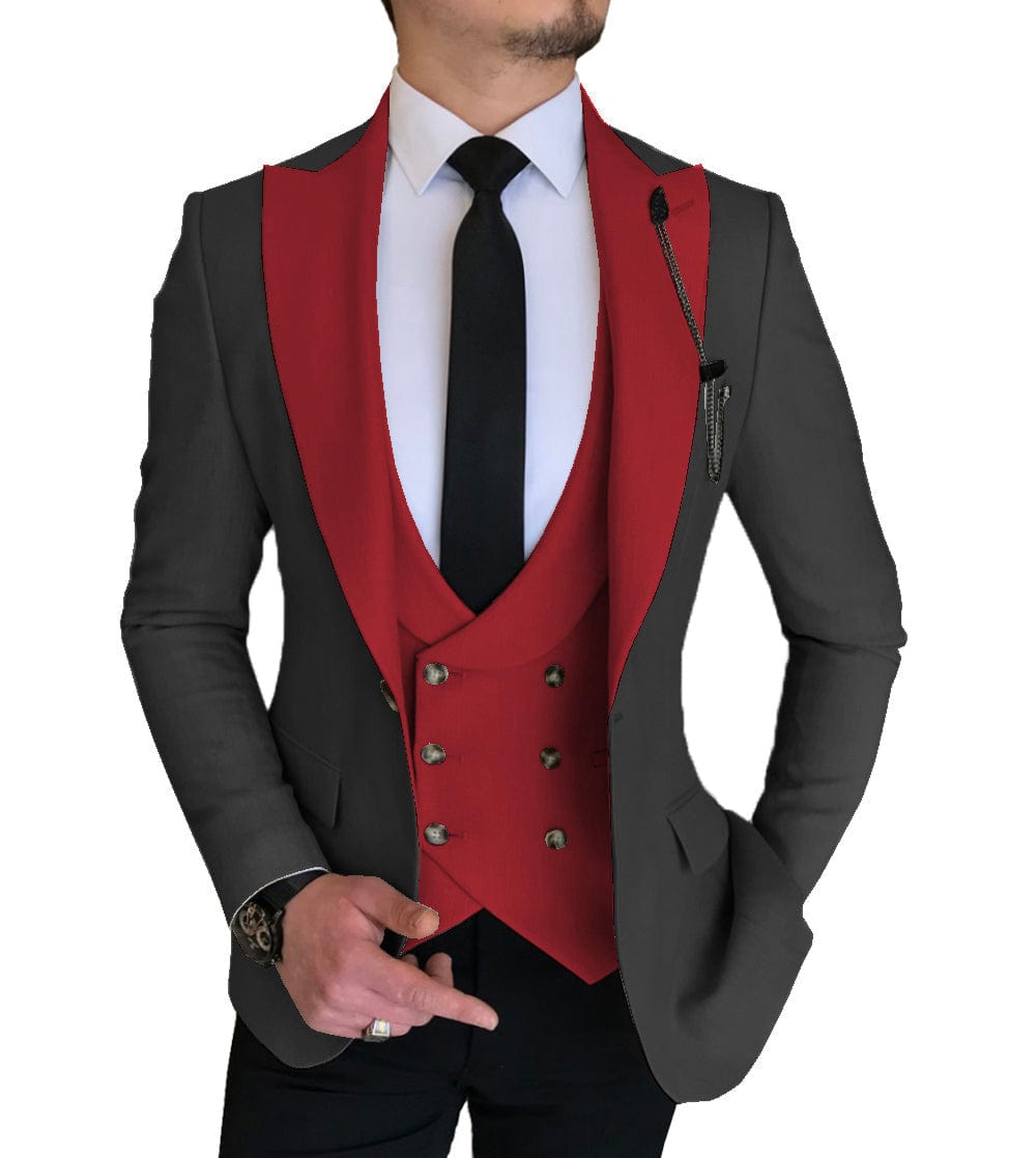 ceehuteey Mens 3 Piece Slim Fit Vest Solid Peak Lapel Tuxedo (Blazer + Vest + Pants)