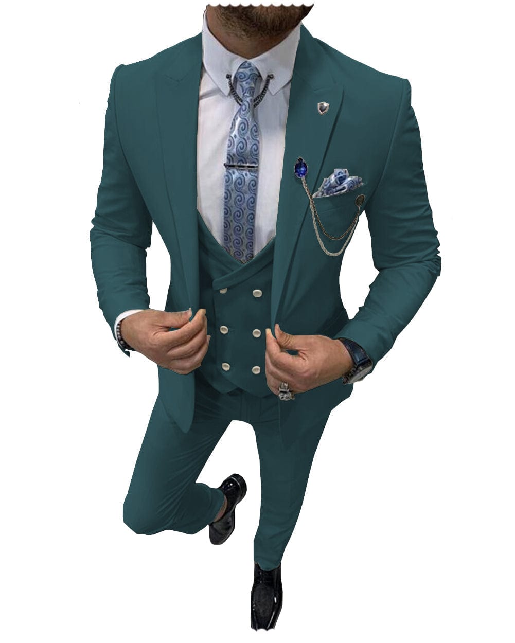 ceehuteey Mens Formal Suits Slim Fit, Peak Lapel 3 Piece Suits for Wedding