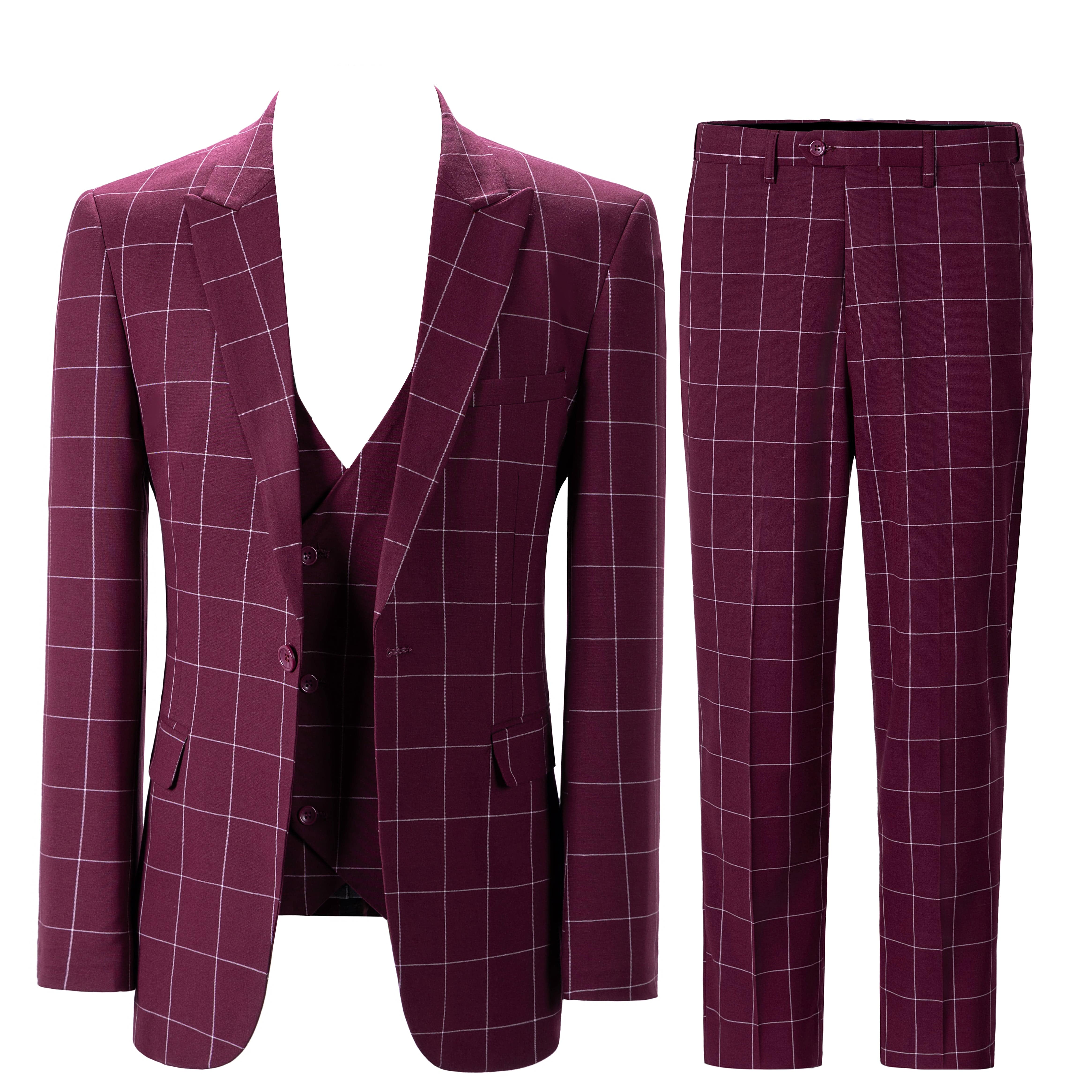 ceehuteey Mens Suit 3 Pieces Formal Business Peak Lapel Plaid Solid Tuxedos Jacket for Wedding Groom(Blazer+Vest+Pants)