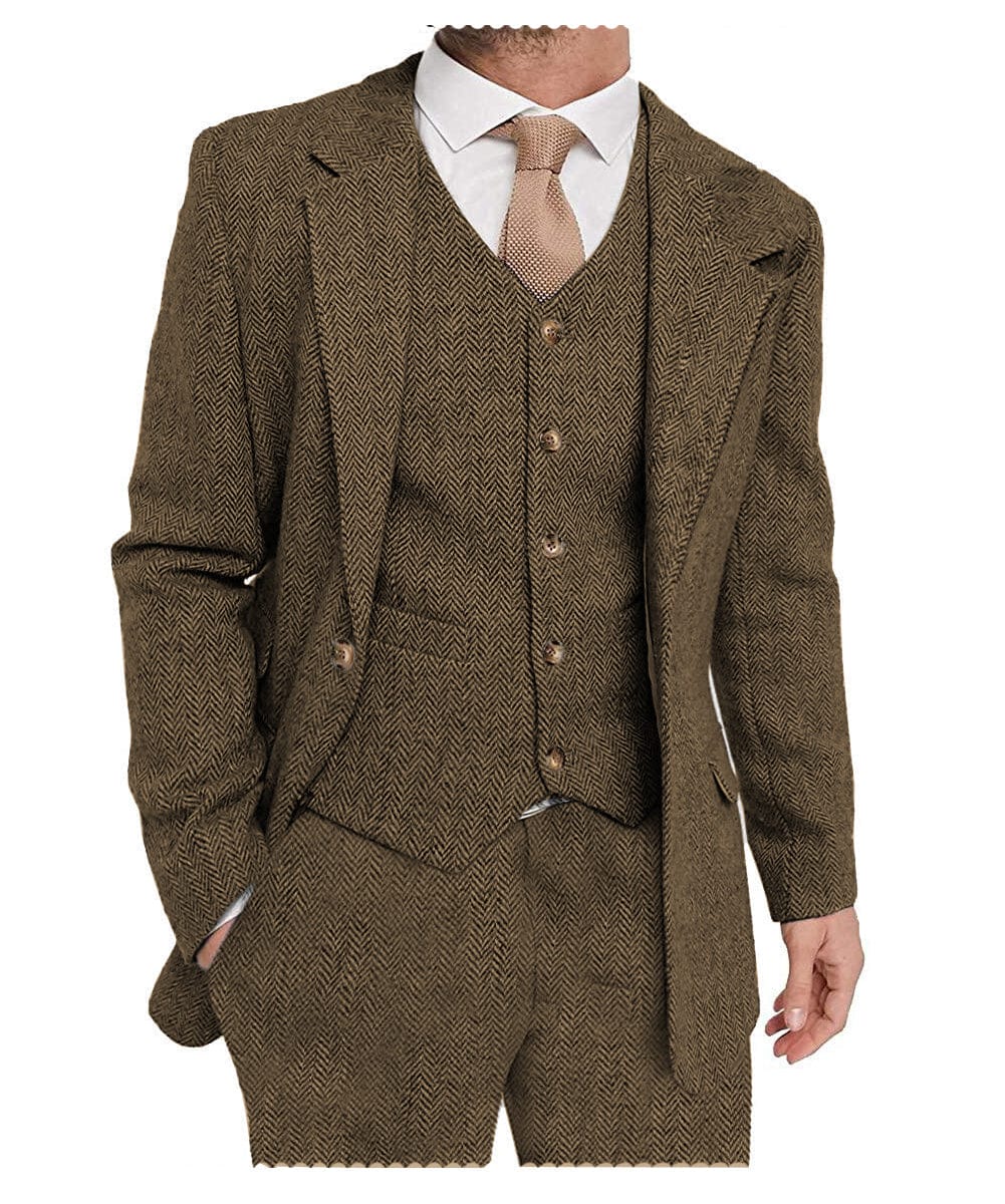 Mens 3 piece hot sale tweed suits