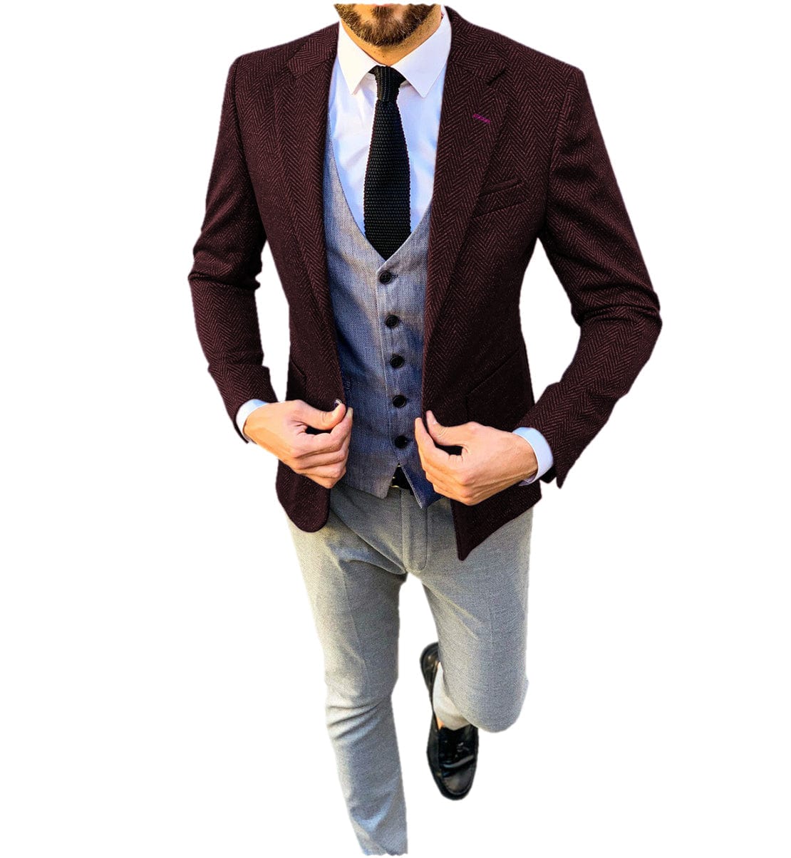 ceehuteey Mens Tweed Herringbone Suits Formal Regular Fit Wedding Groom Blazer