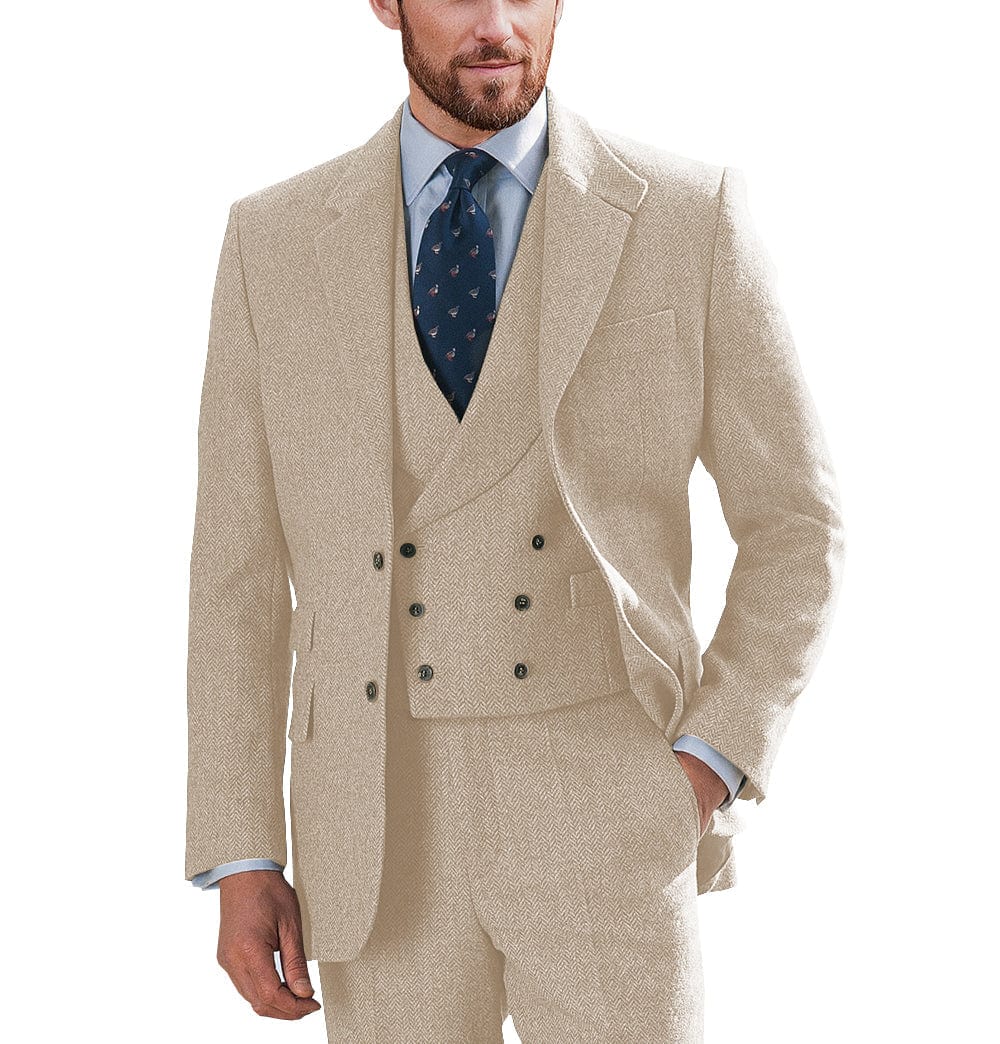 ceehuteey Wedding 3 Pieces Mens Suit Herringbone Notch Lapel for Men (Blazer+vest+Pants)