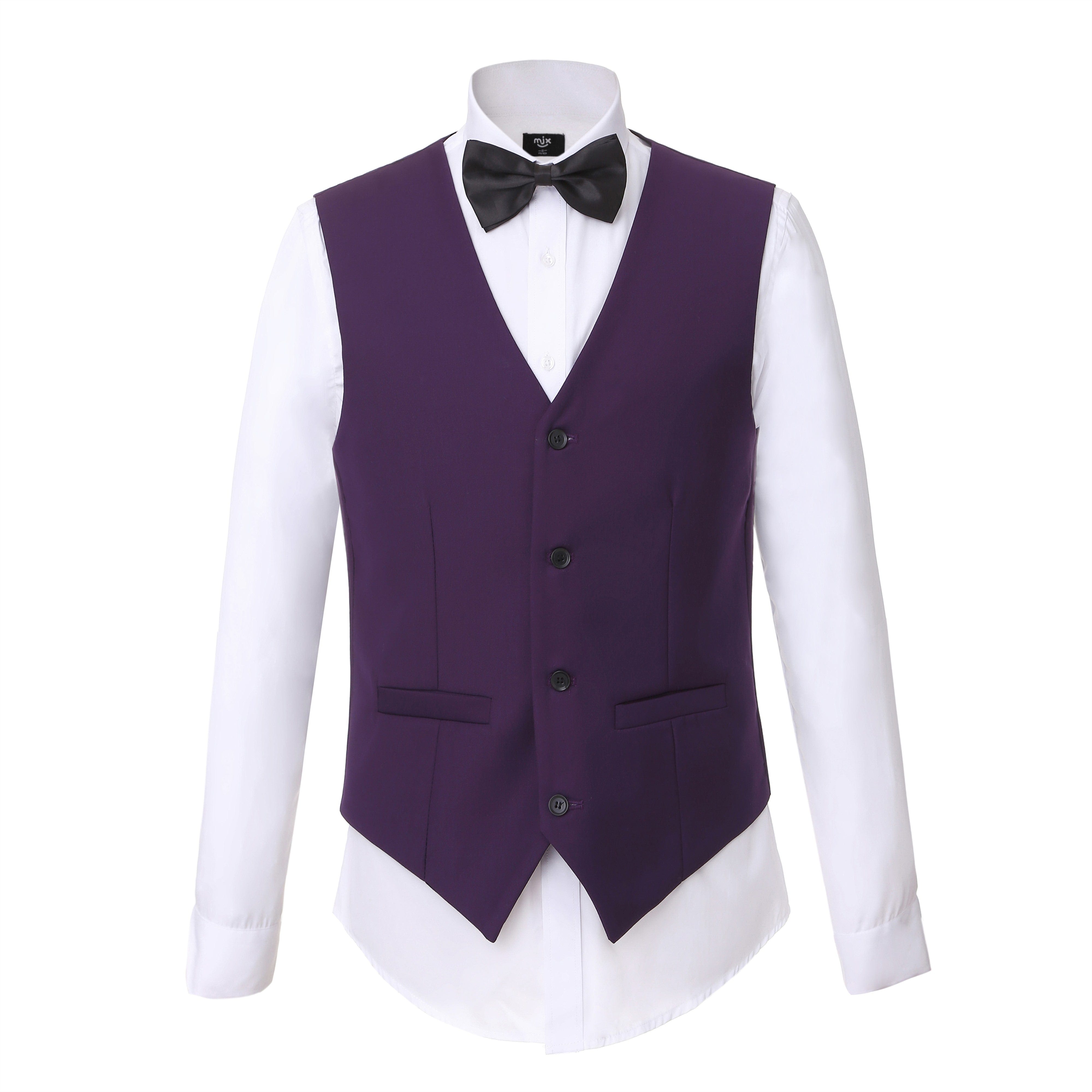 ceehuteey Western Purple Mens 3 Piece Suit Blazer Vest Pant for for wedding party (Blazer+vest+Pants)